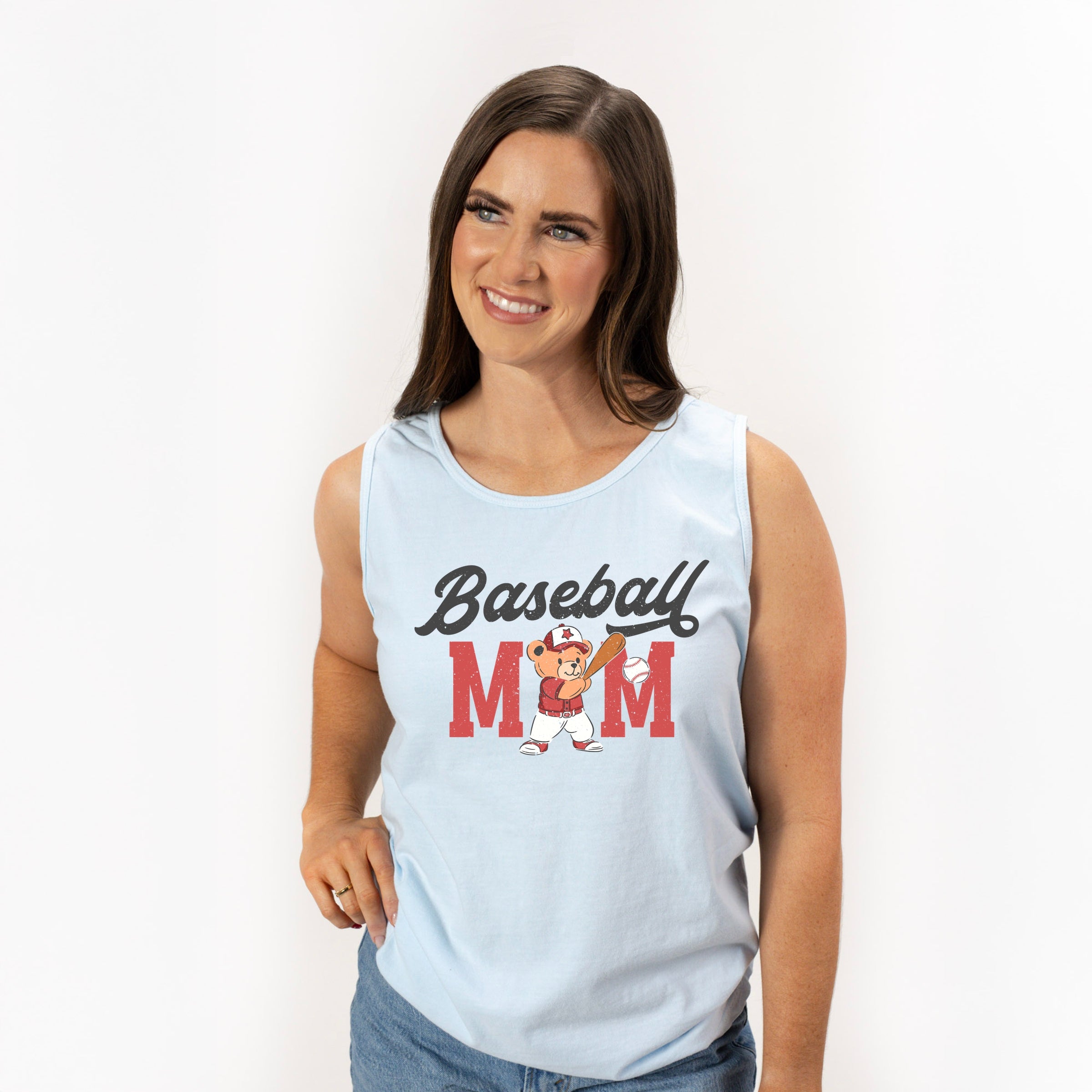 Baseball Mom Teddy Bear - Women's Garment Dyed Graphic Tank Top