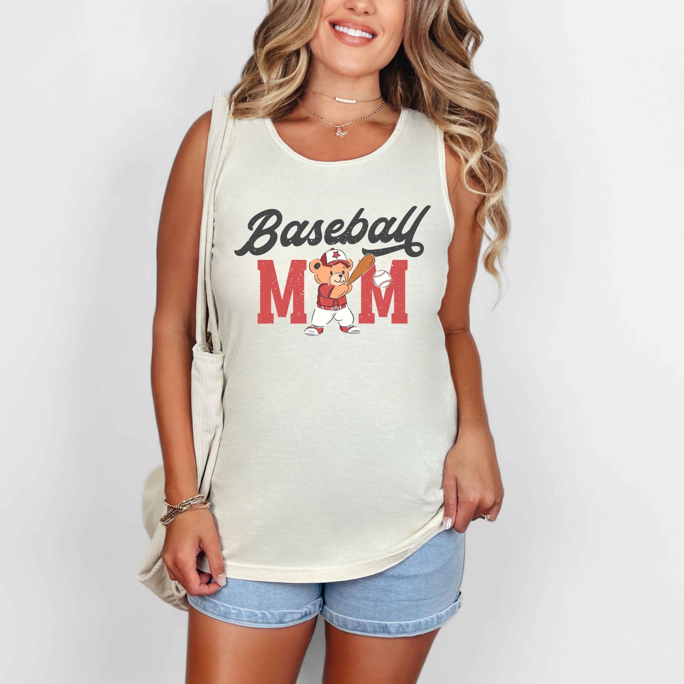 Baseball Mom Teddy Bear - Women's Garment Dyed Graphic Tank Top