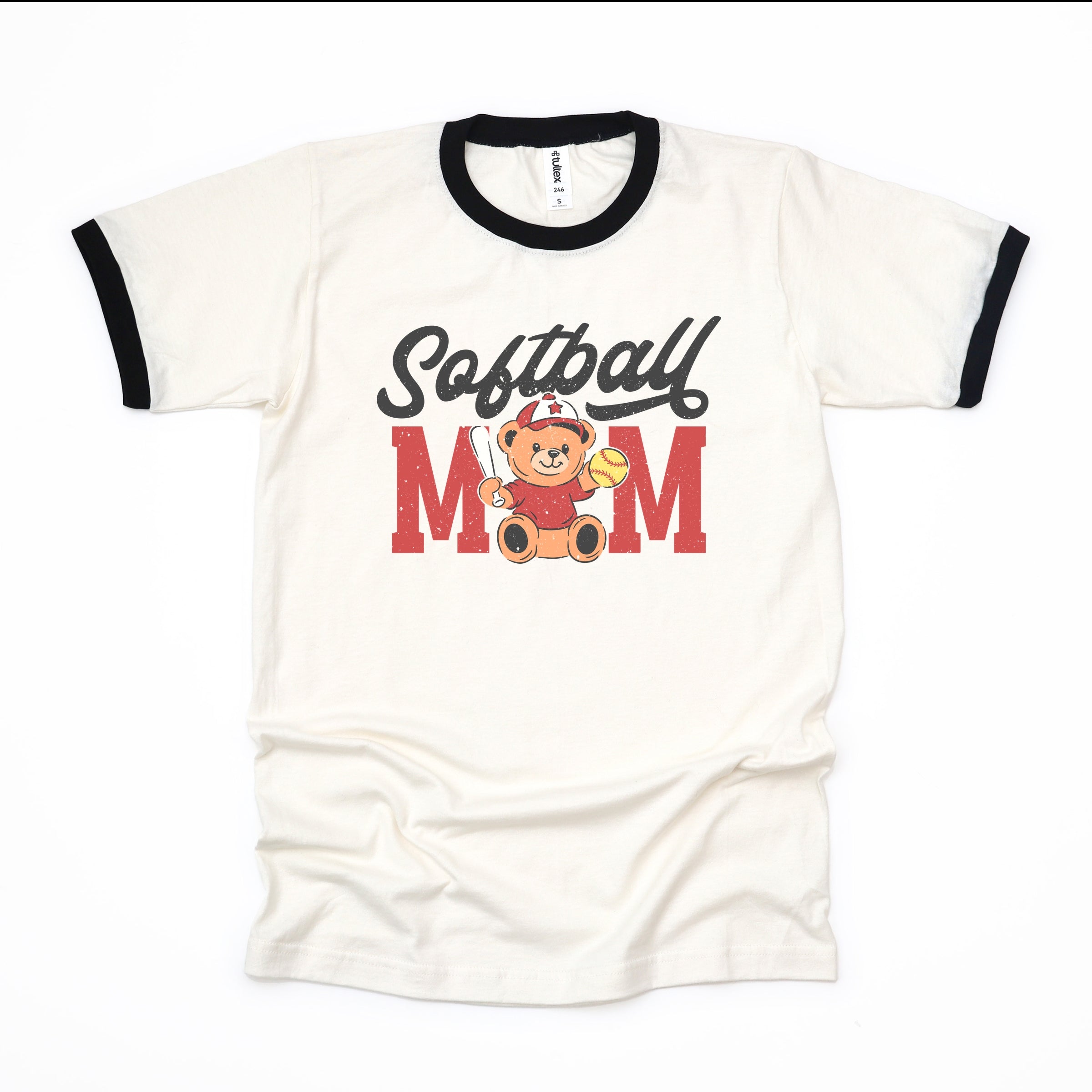 Softball Mom Teddy Bear - Women's Ringer Graphic T-Shirt
