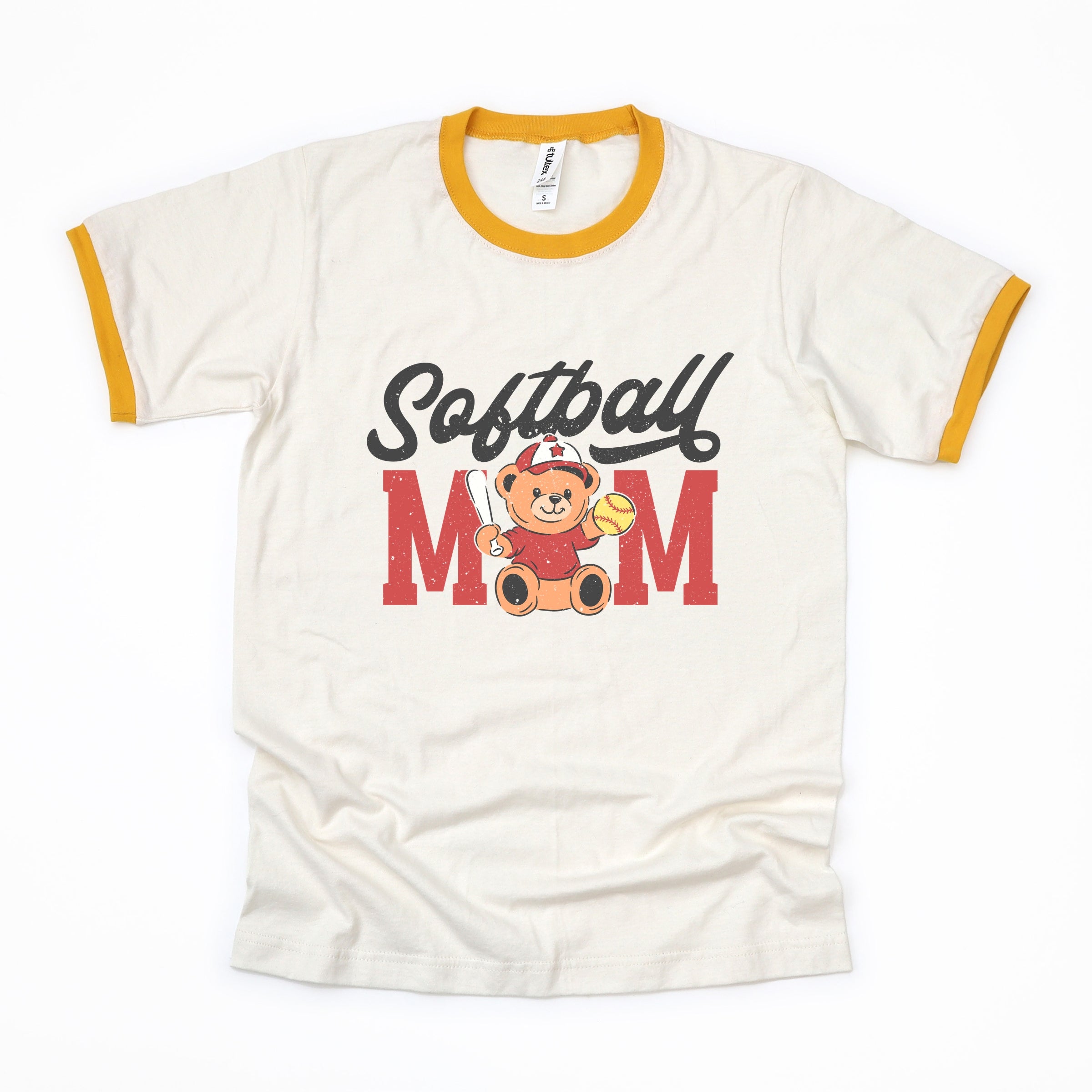 Softball Mom Teddy Bear - Women's Ringer Graphic T-Shirt