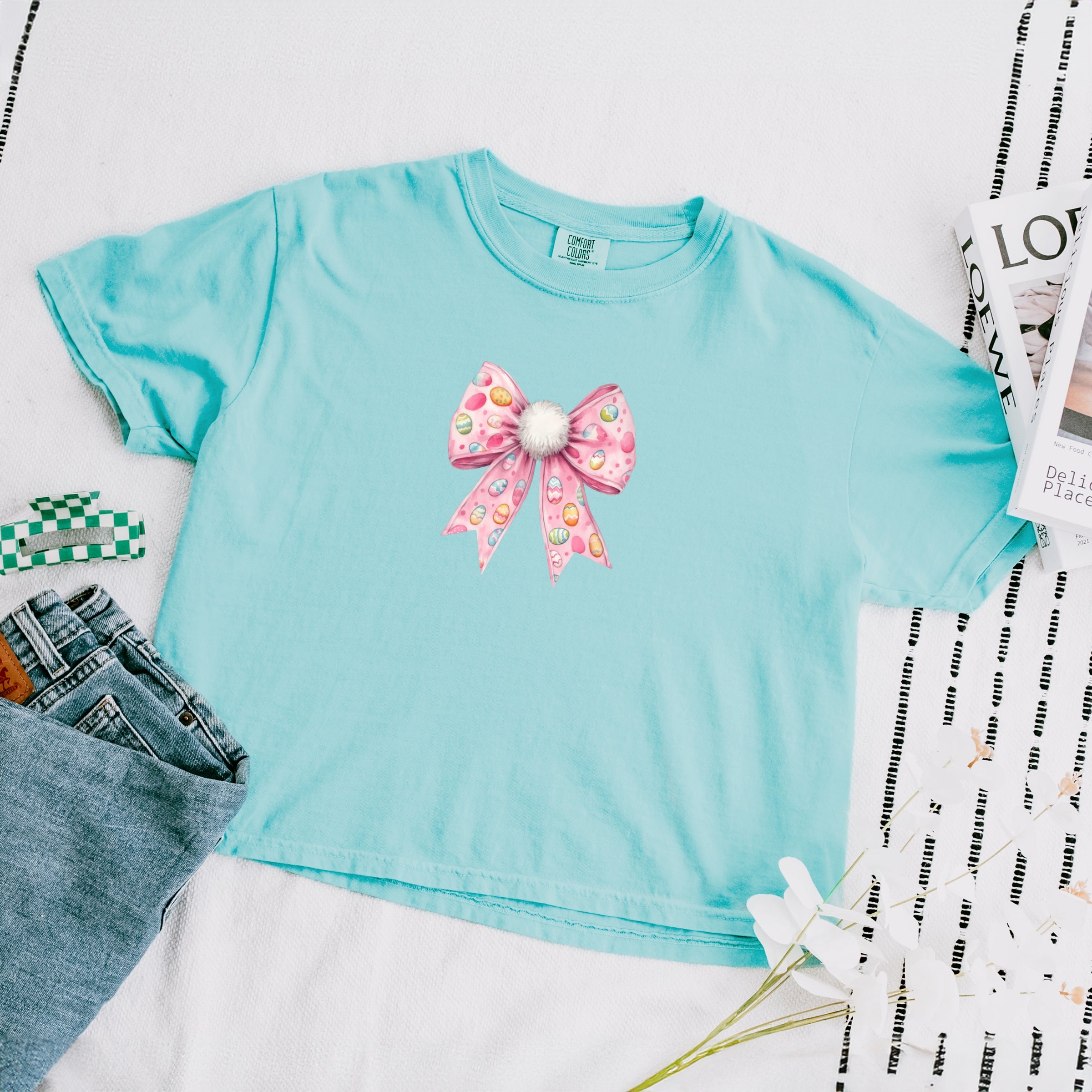 Easter Egg Bow Coquette - Women's Boxy Crop Top Graphic T-Shirt