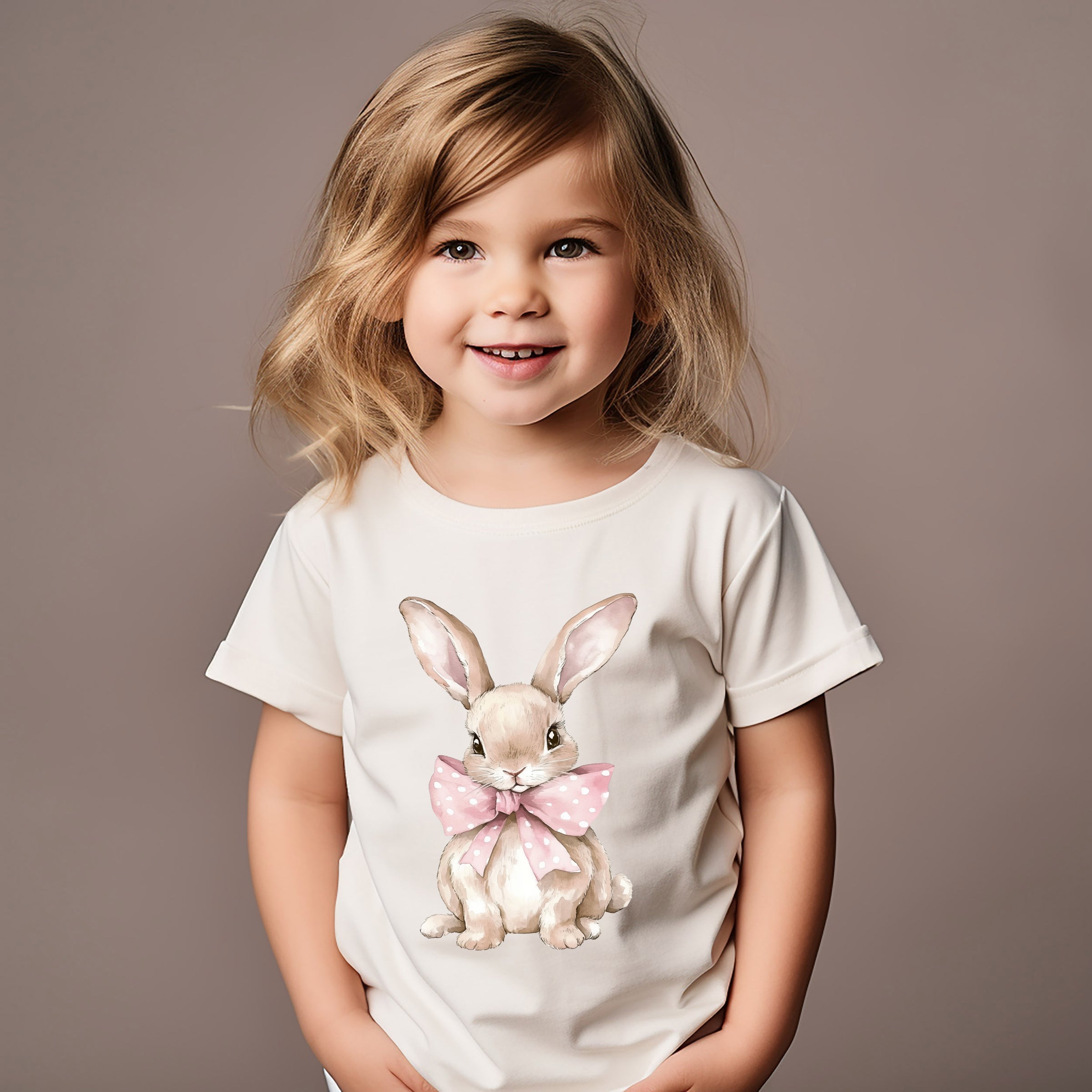 Bunny Watercolor With Bow - Toddler Short Sleeve Graphic T-Shirt