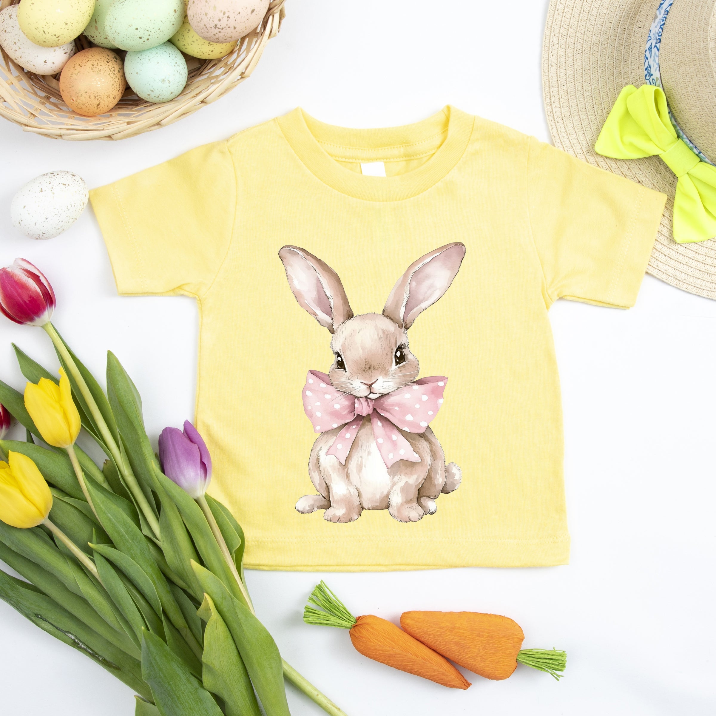 Bunny Watercolor With Bow - Toddler Short Sleeve Graphic T-Shirt