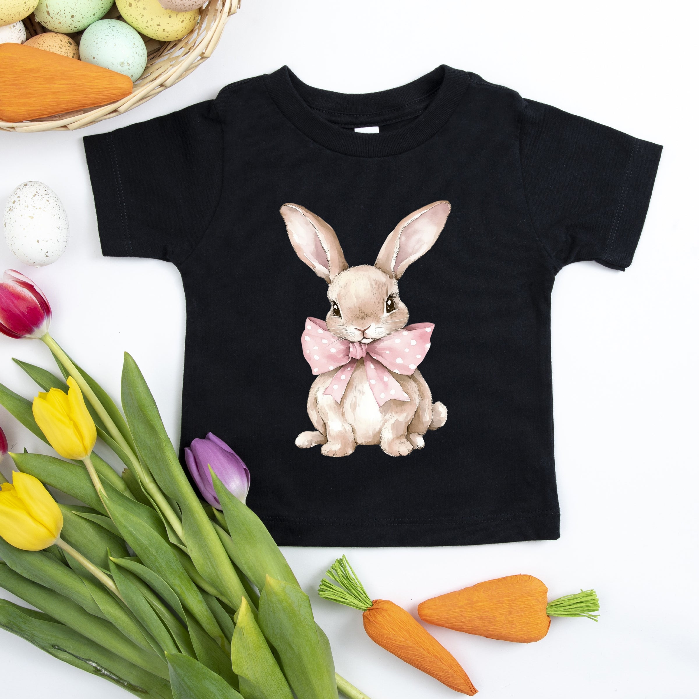 Bunny Watercolor With Bow - Toddler Short Sleeve Graphic T-Shirt