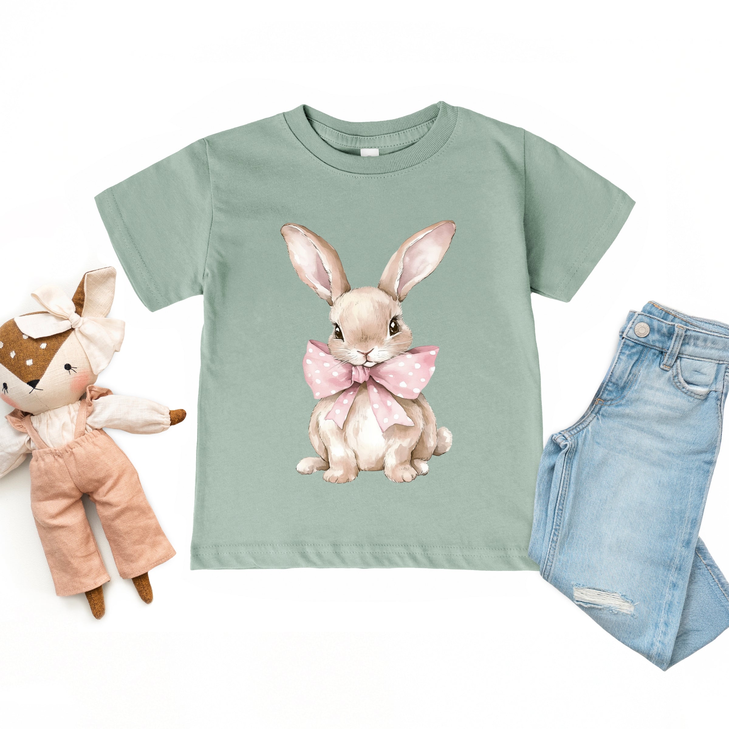 Bunny Watercolor With Bow - Toddler Short Sleeve Graphic T-Shirt