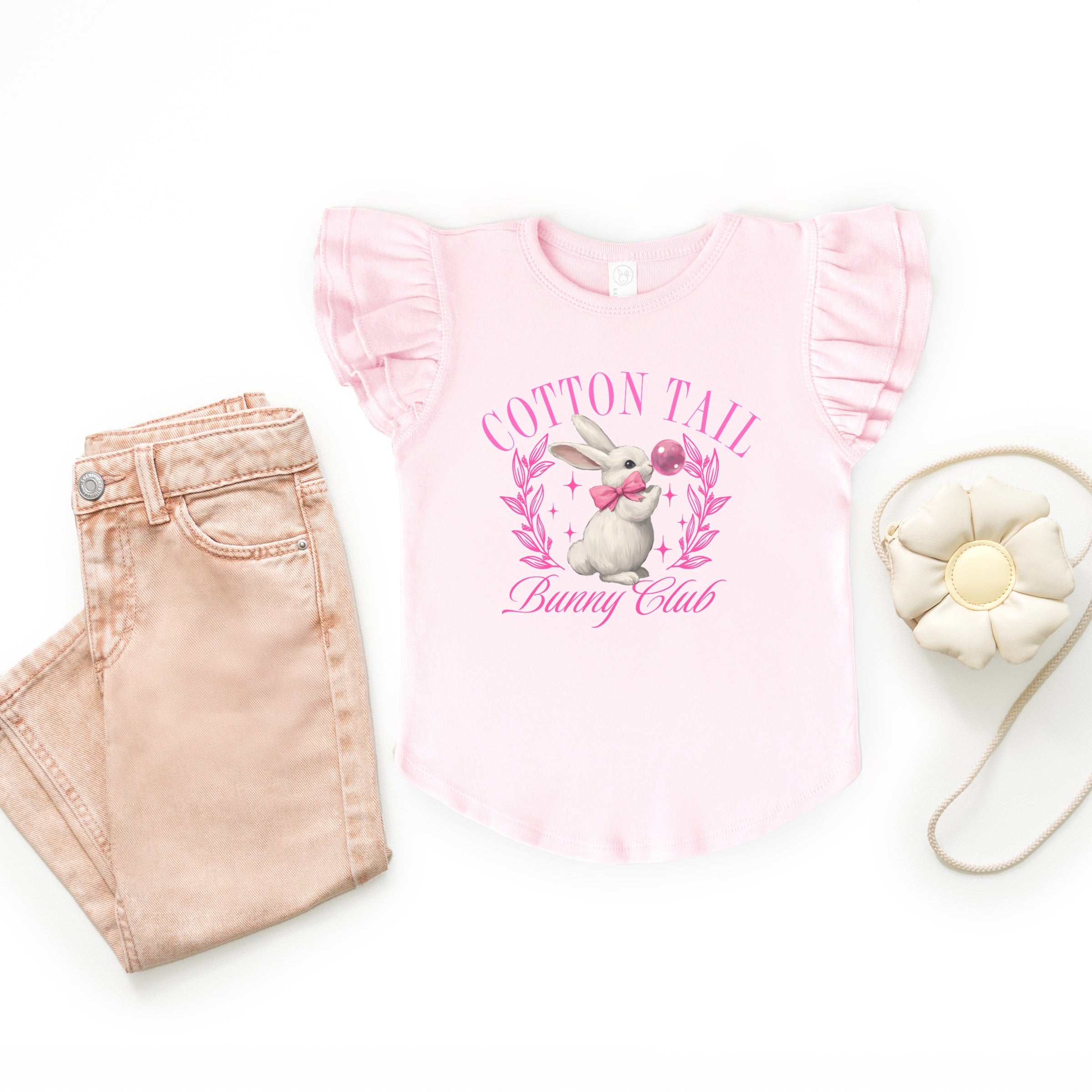 Cotton Tail Bunny Club Bubblegum - Flutter Sleeve Graphic T-Shirt