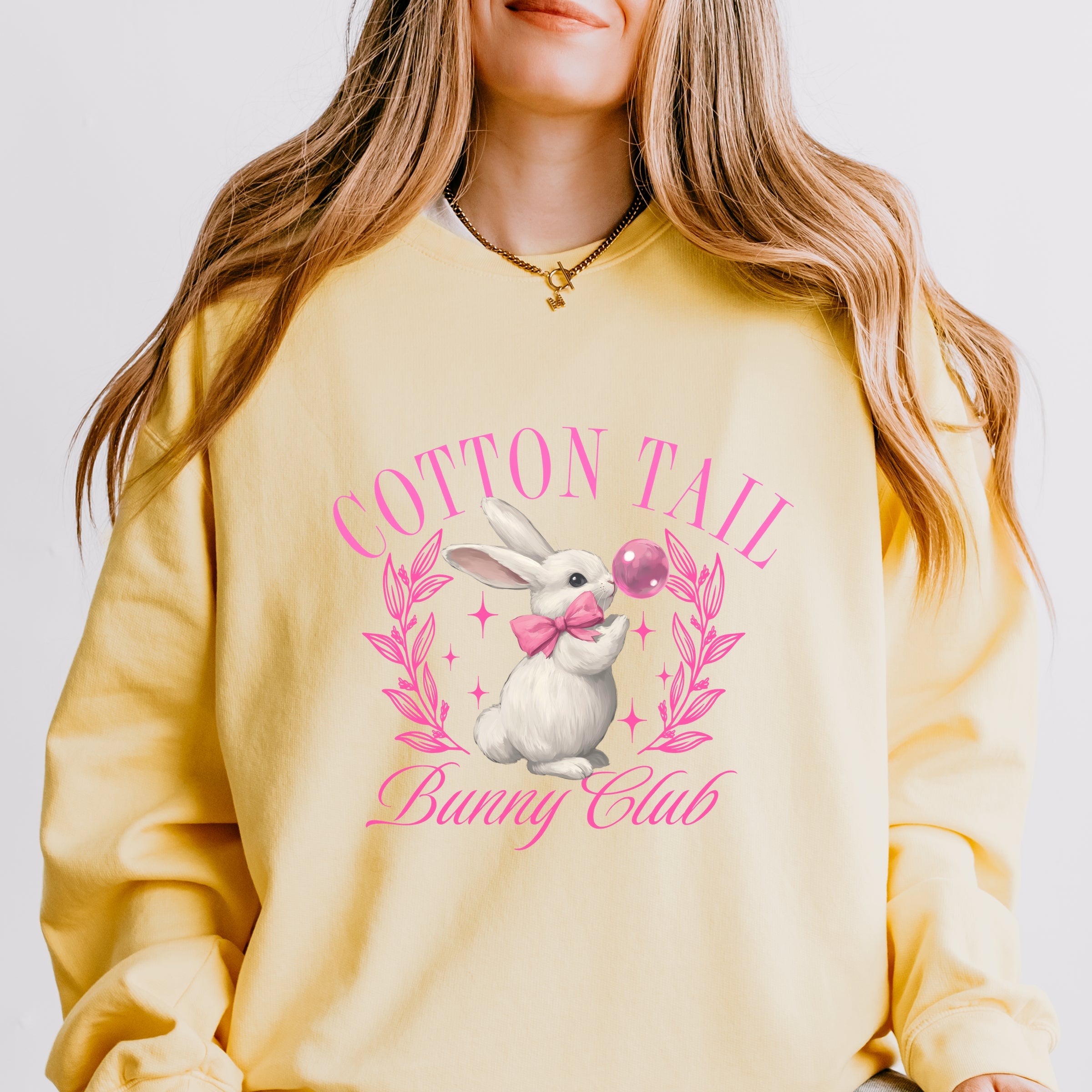 Cotton Tail Bunny Club Bubblegum - Women's Lightweight Garment Dyed Sweatshirt