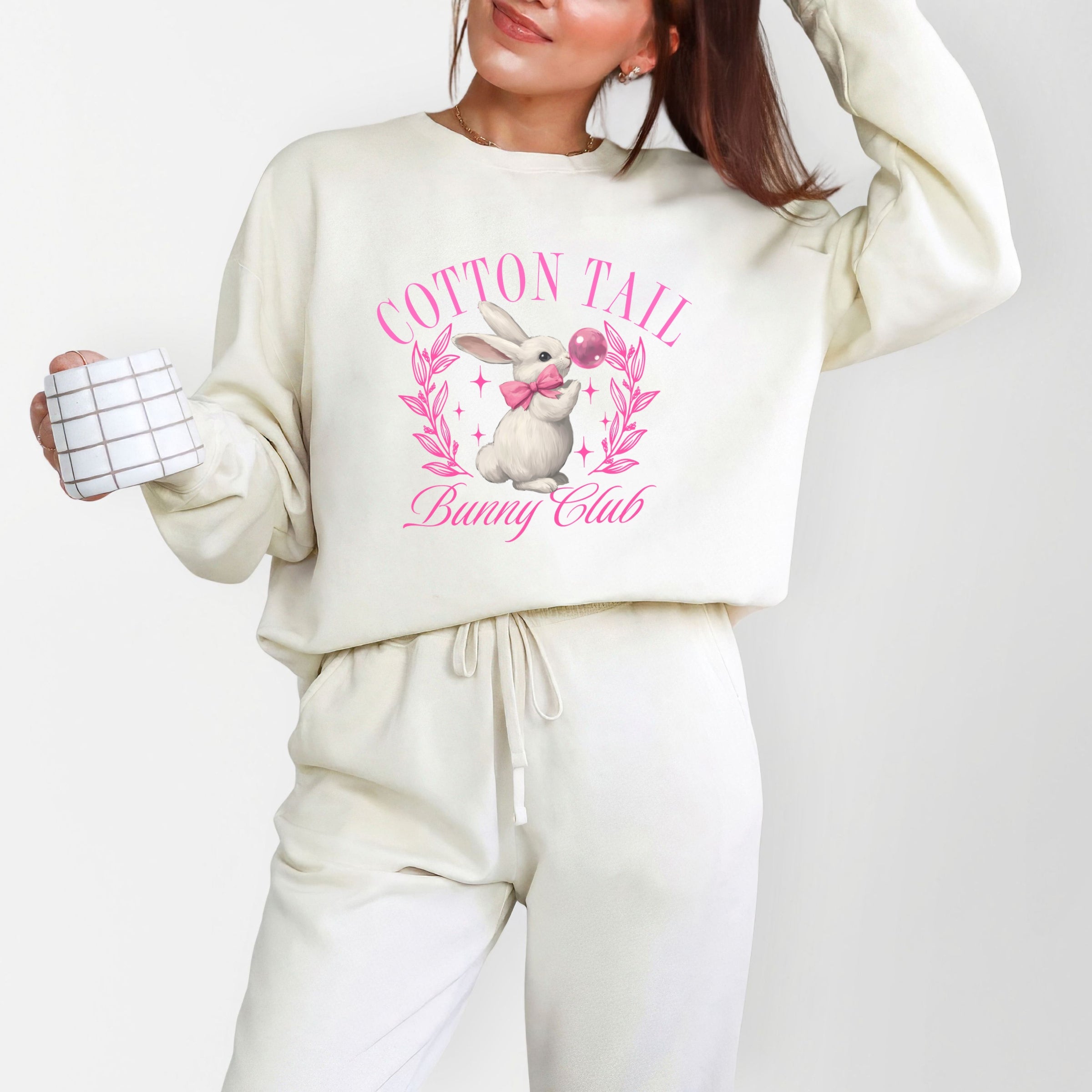 Cotton Tail Bunny Club Bubblegum - Women's Lightweight Garment Dyed Sweatshirt