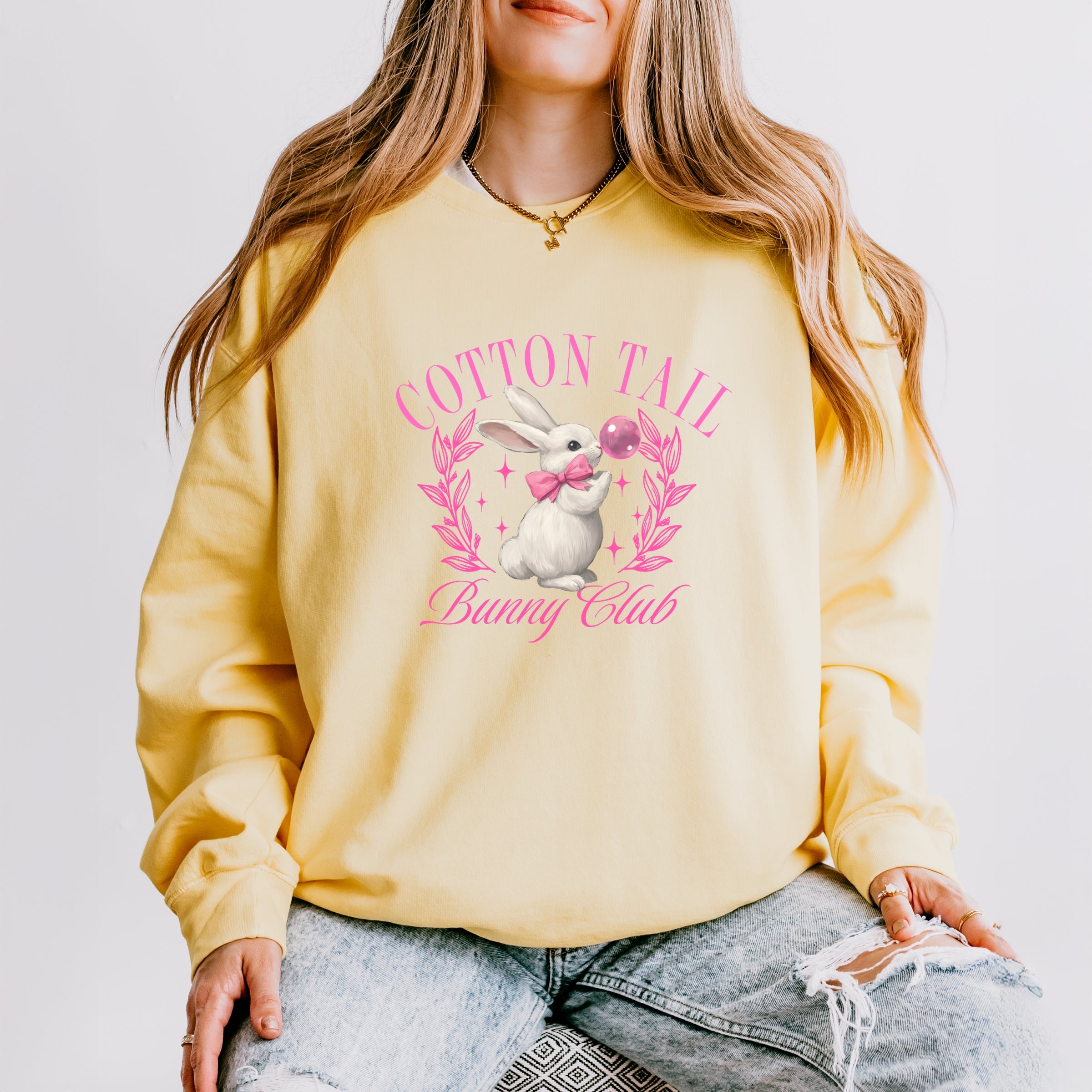 Cotton Tail Bunny Club Bubblegum - Women's Lightweight Garment Dyed Sweatshirt