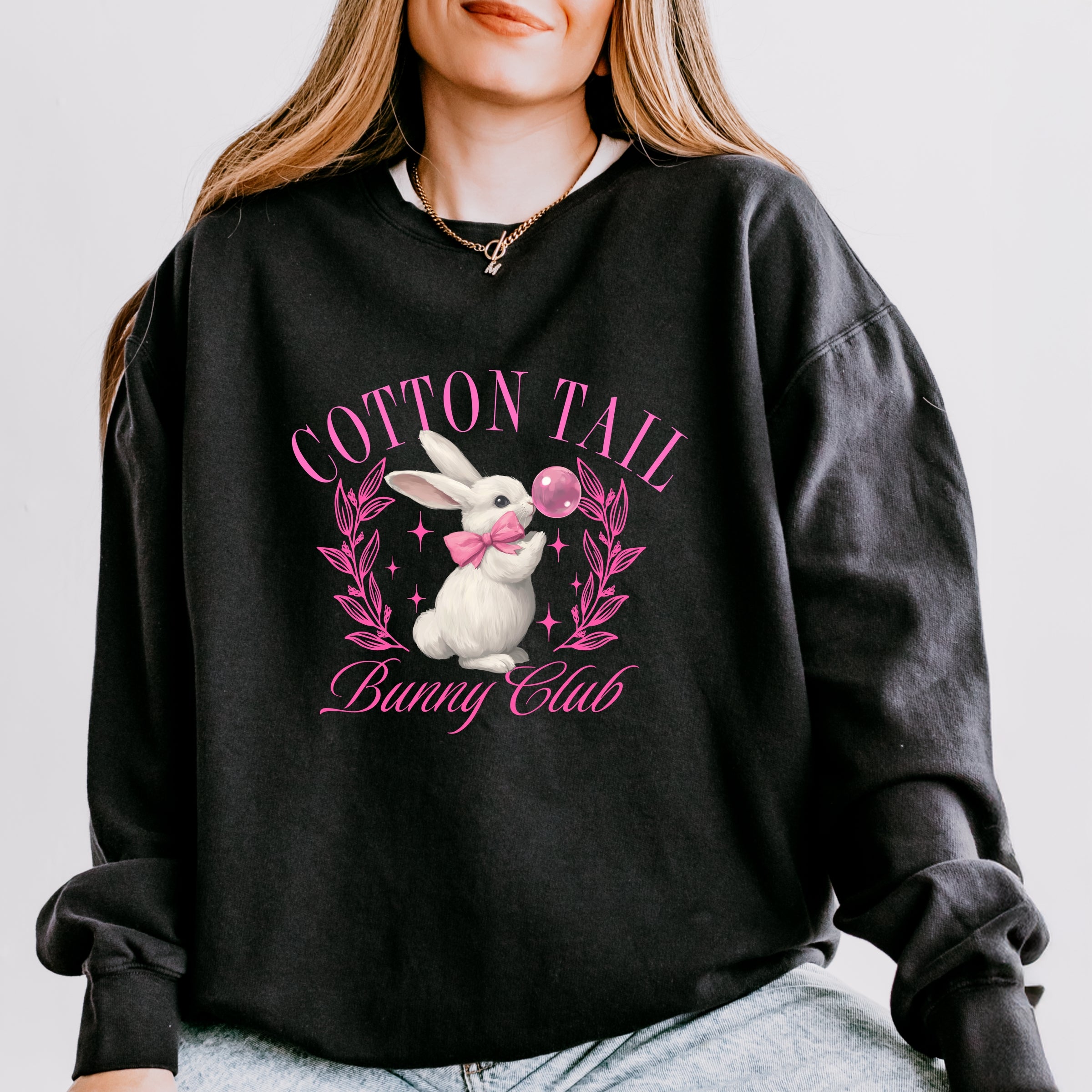 Cotton Tail Bunny Club Bubblegum - Women's Lightweight Garment Dyed Sweatshirt