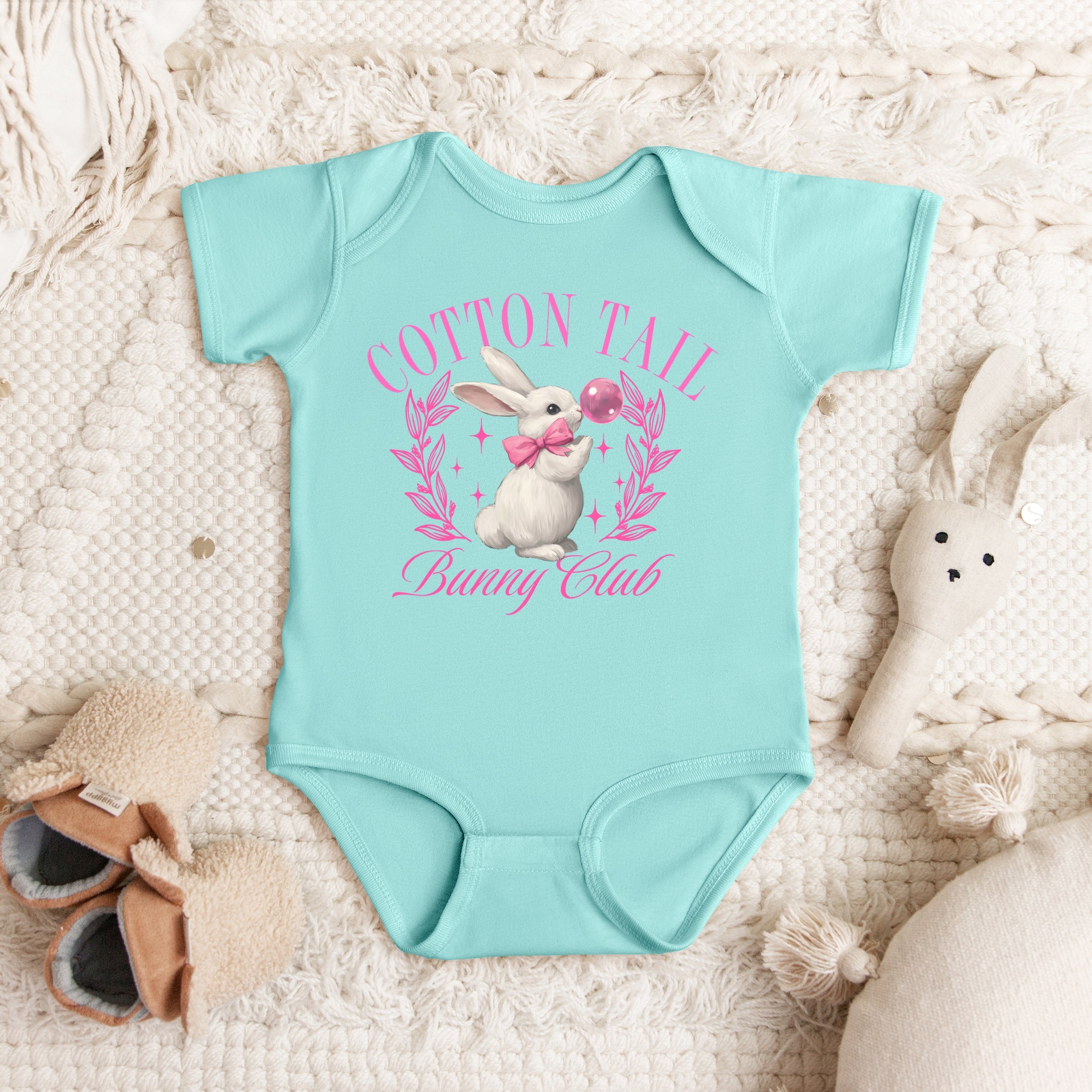 Cotton Tail Bunny Club Bubblegum - Baby Short Sleeve Graphic Bodysuit