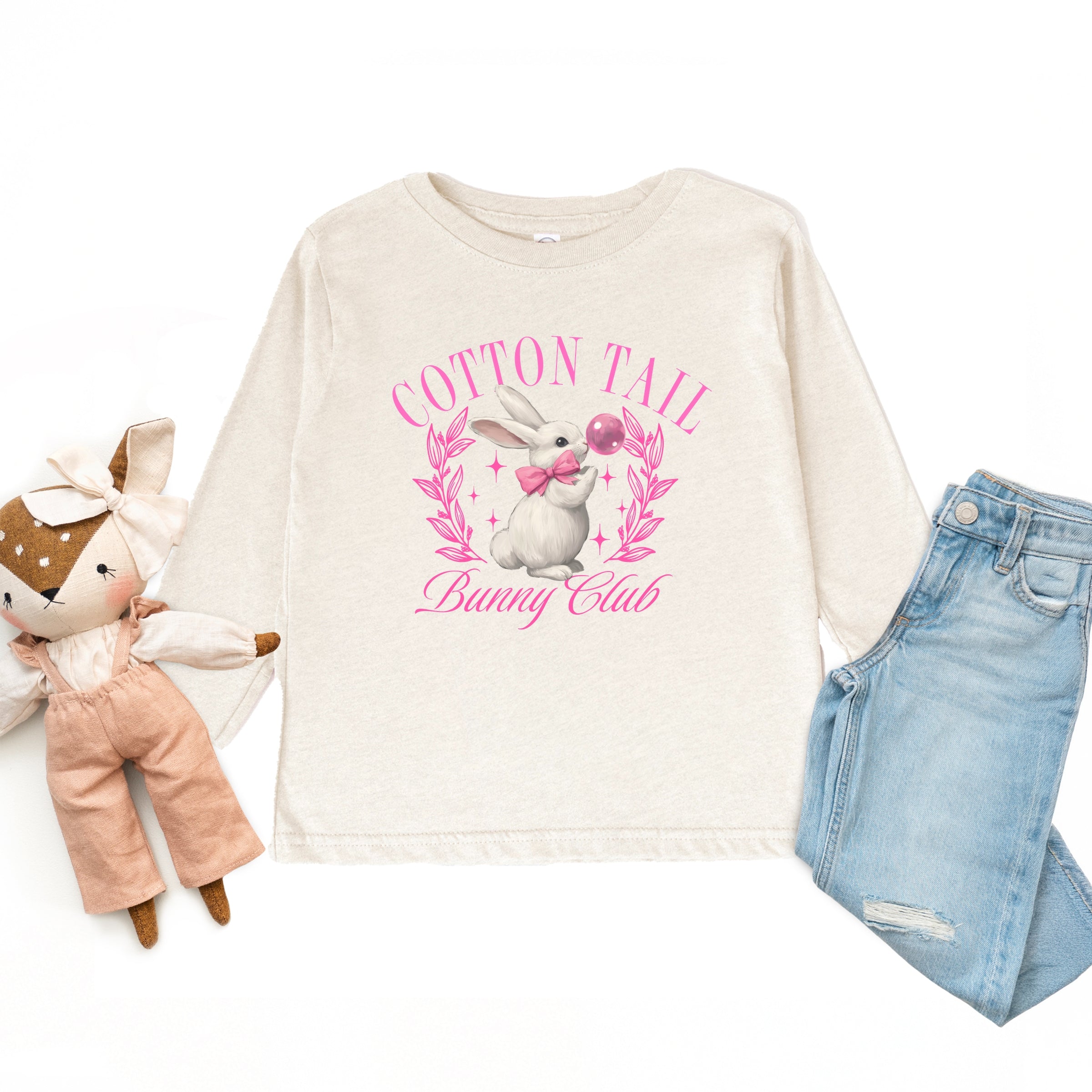 Cotton Tail Bunny Club Bubblegum - Toddler Long Sleeve Graphic Tee