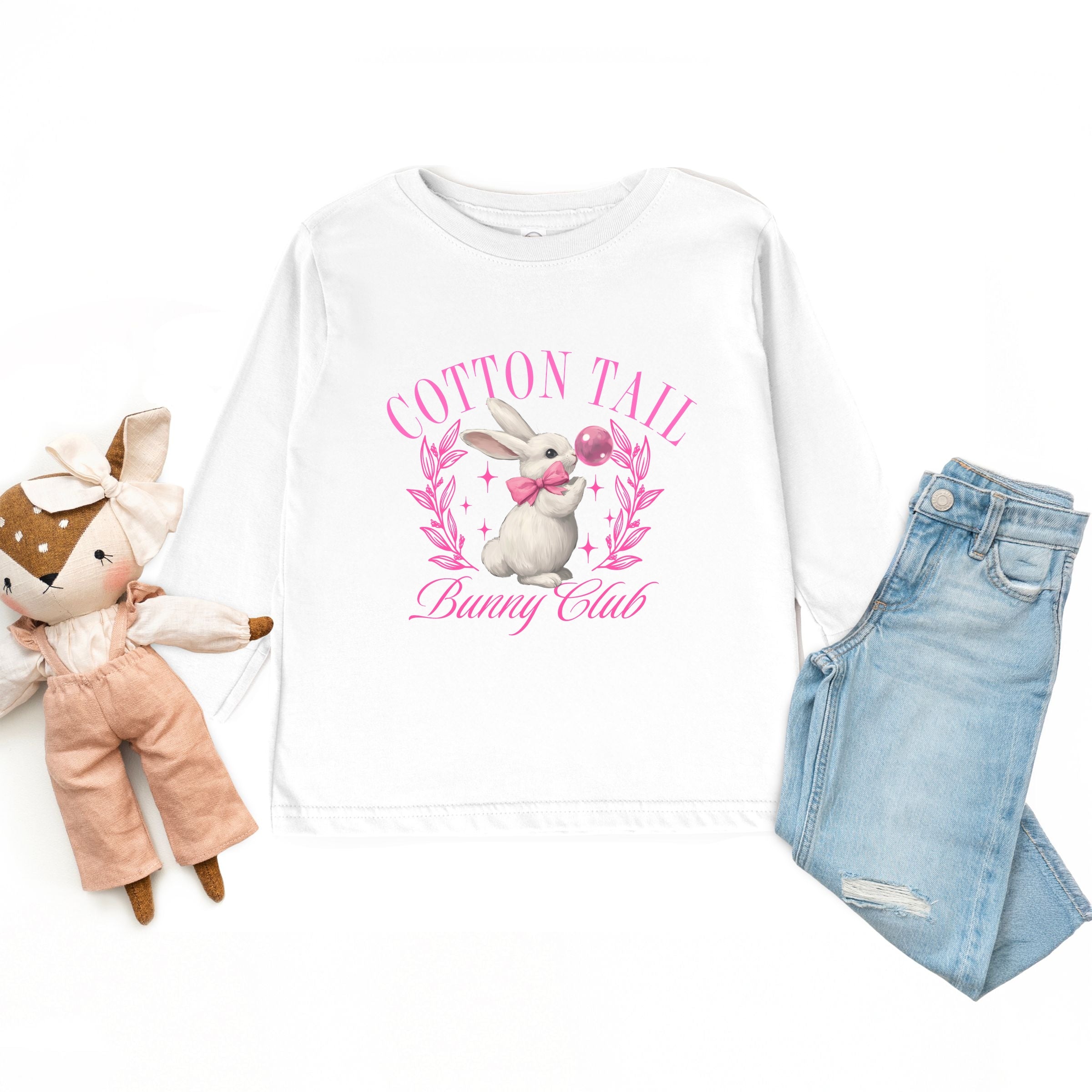 Cotton Tail Bunny Club Bubblegum - Toddler Long Sleeve Graphic Tee