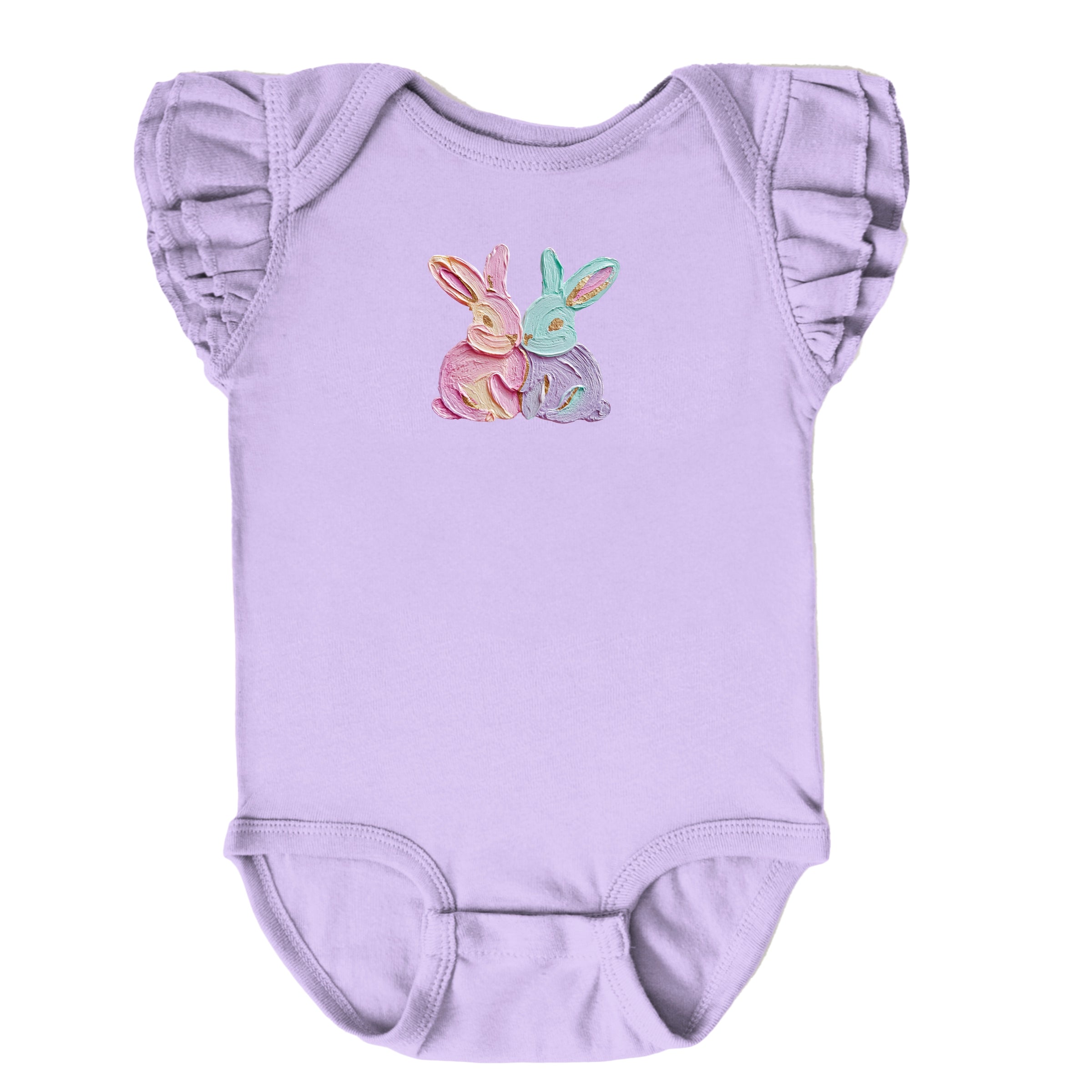 Two Bunnies Paint Print - Baby Flutter Sleeve Bodysuit
