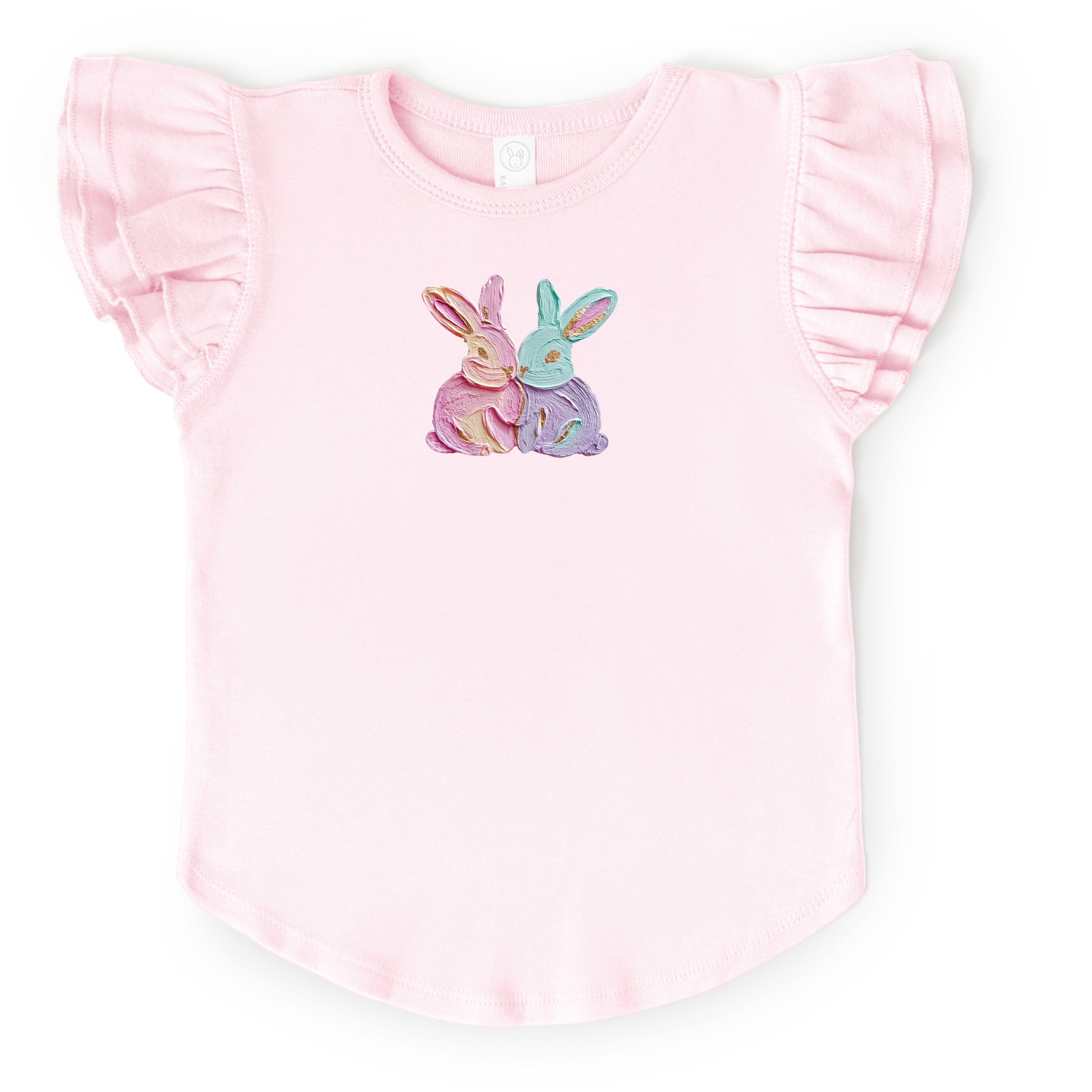 Two Bunnies Paint Print - Flutter Sleeve Graphic T-Shirt