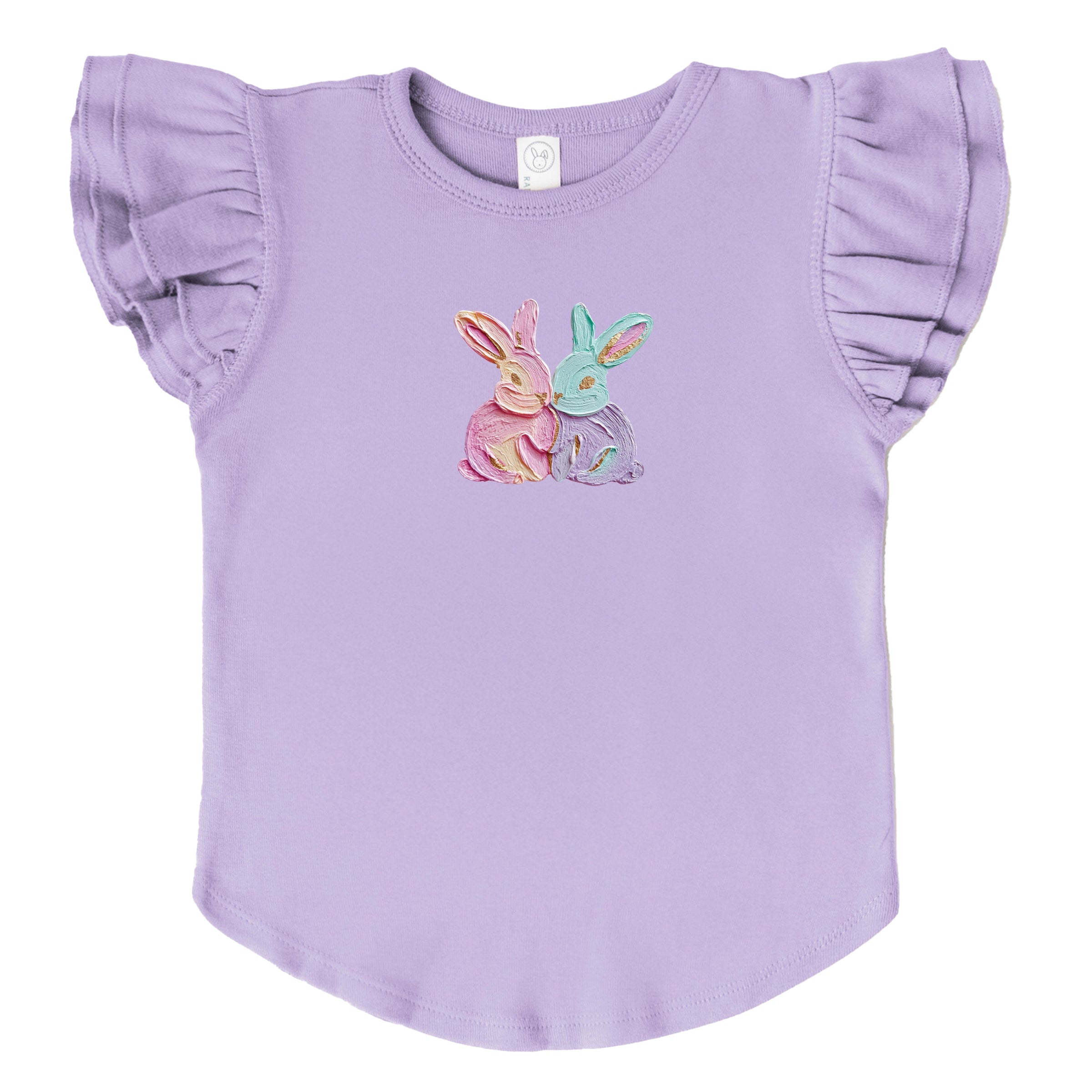 Two Bunnies Paint Print - Flutter Sleeve Graphic T-Shirt