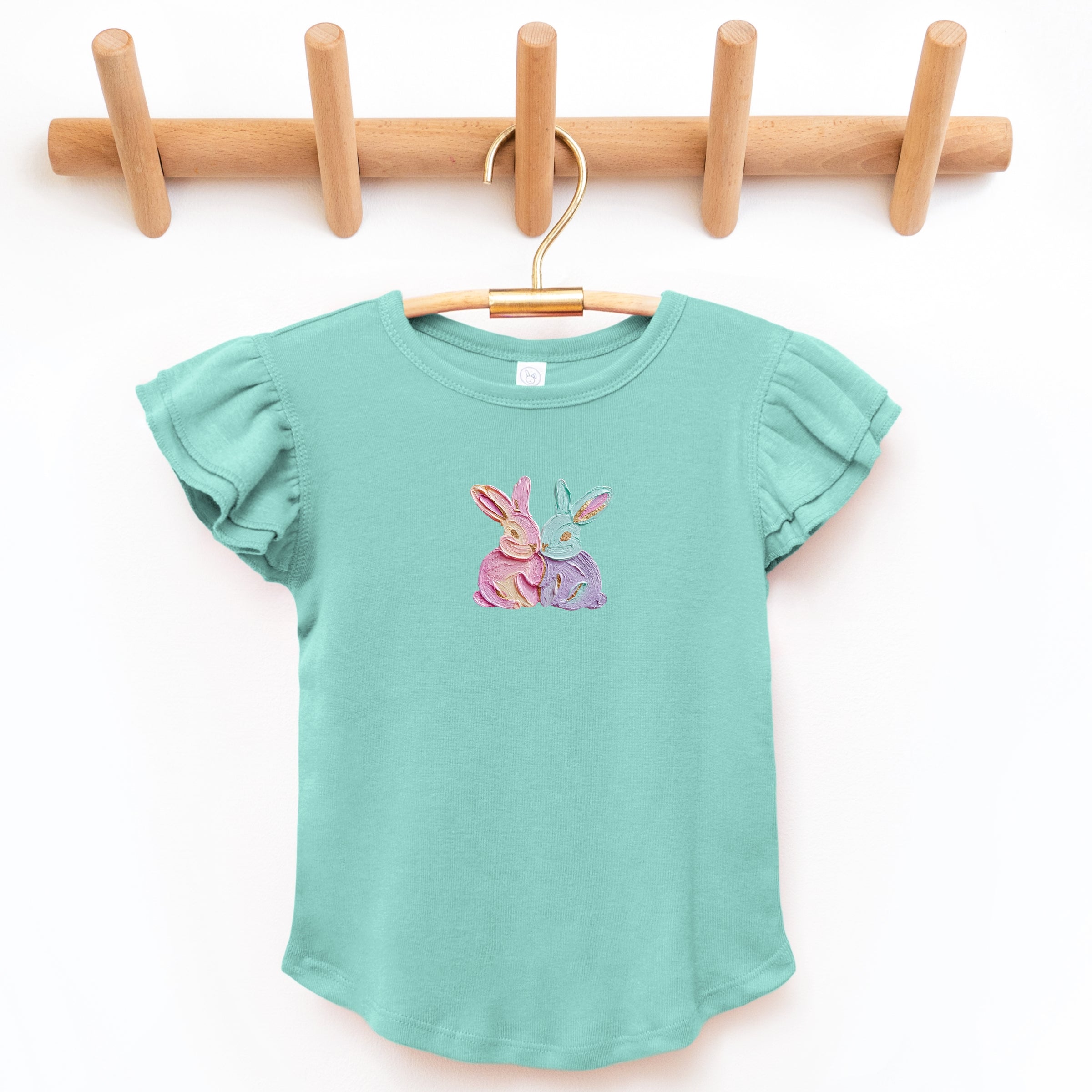 Two Bunnies Paint Print - Flutter Sleeve Graphic T-Shirt