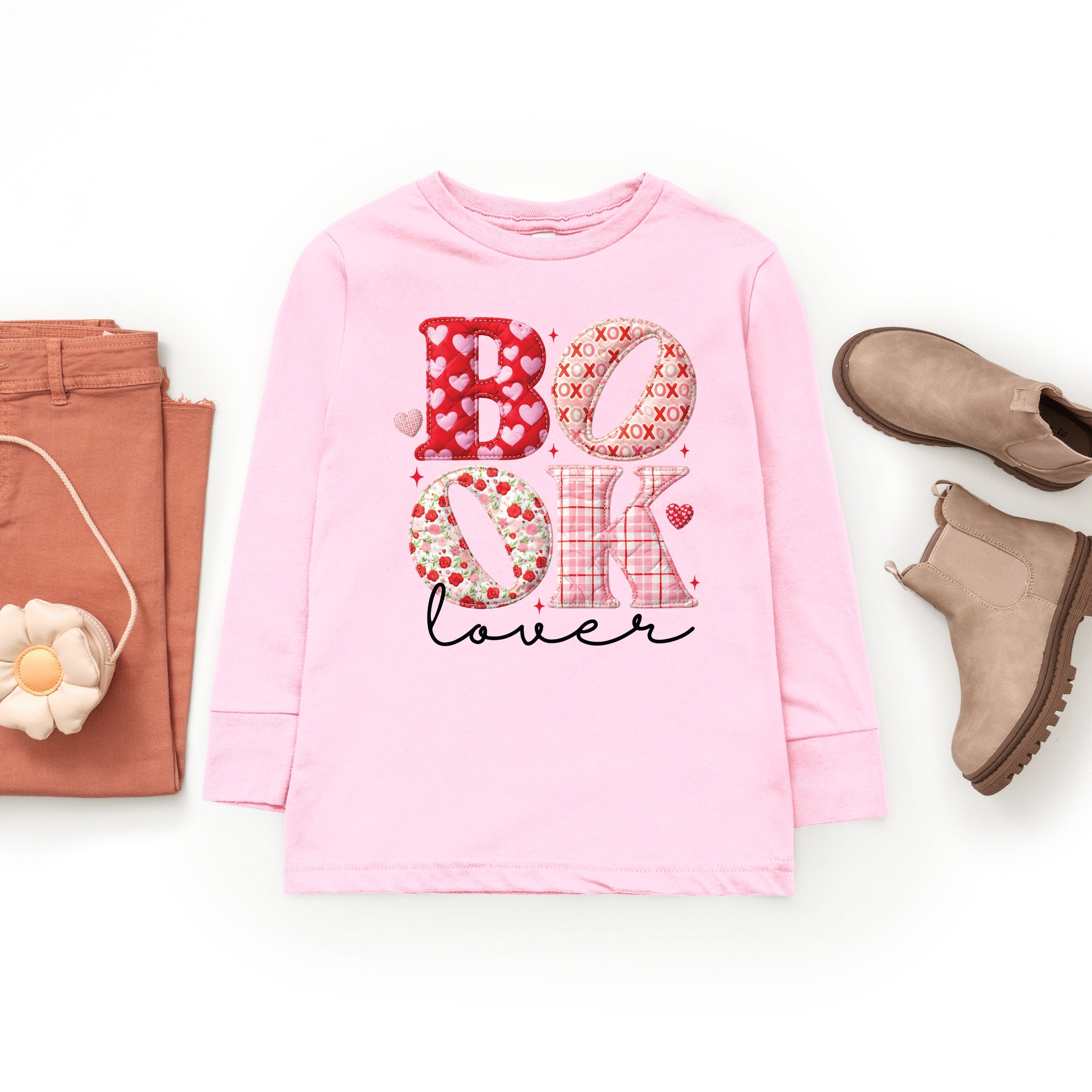 Book Lover Patchwork Print - Youth Long Sleeve Graphic T-Shirt