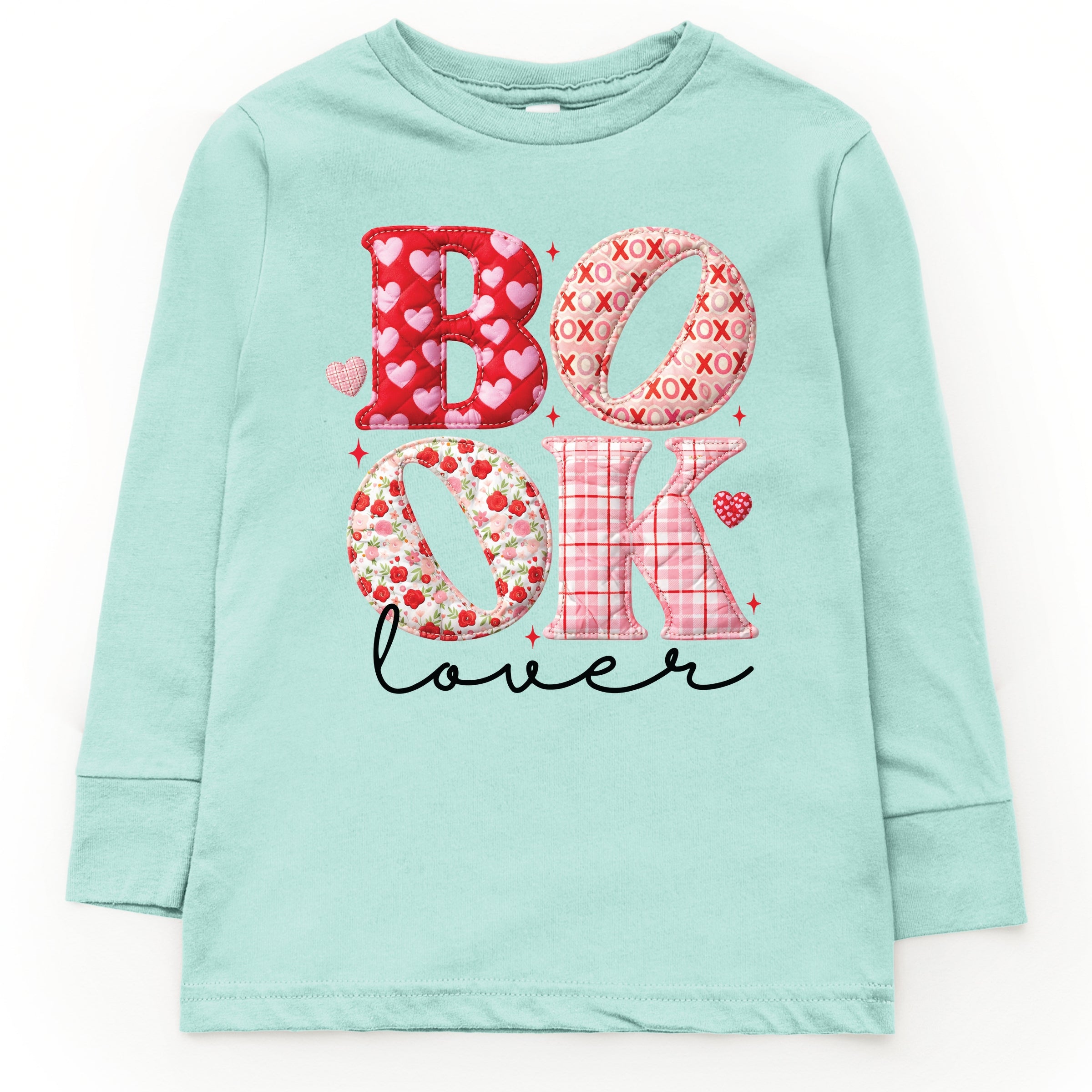 Book Lover Patchwork Print - Youth Long Sleeve Graphic T-Shirt