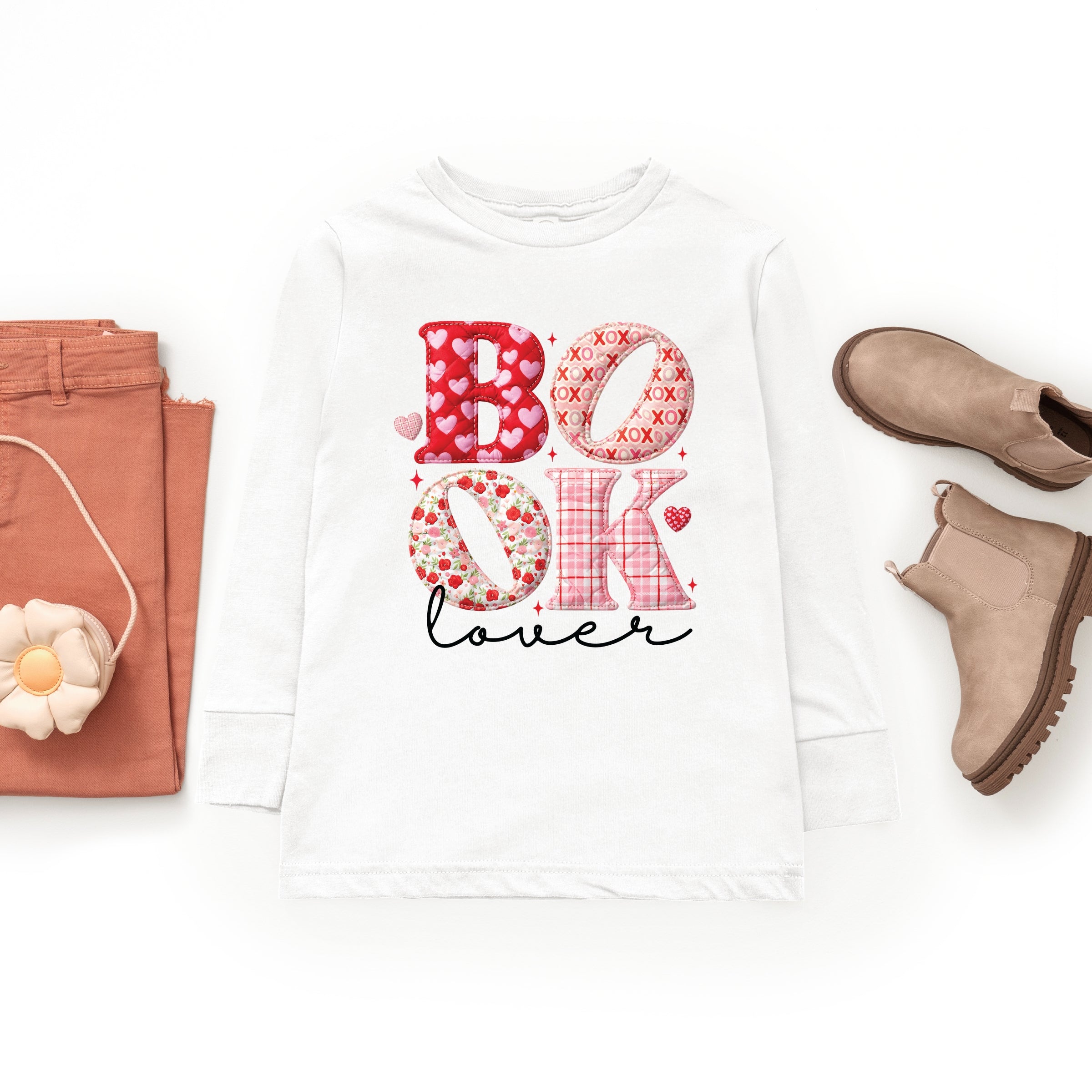 Book Lover Patchwork Print - Youth Long Sleeve Graphic T-Shirt