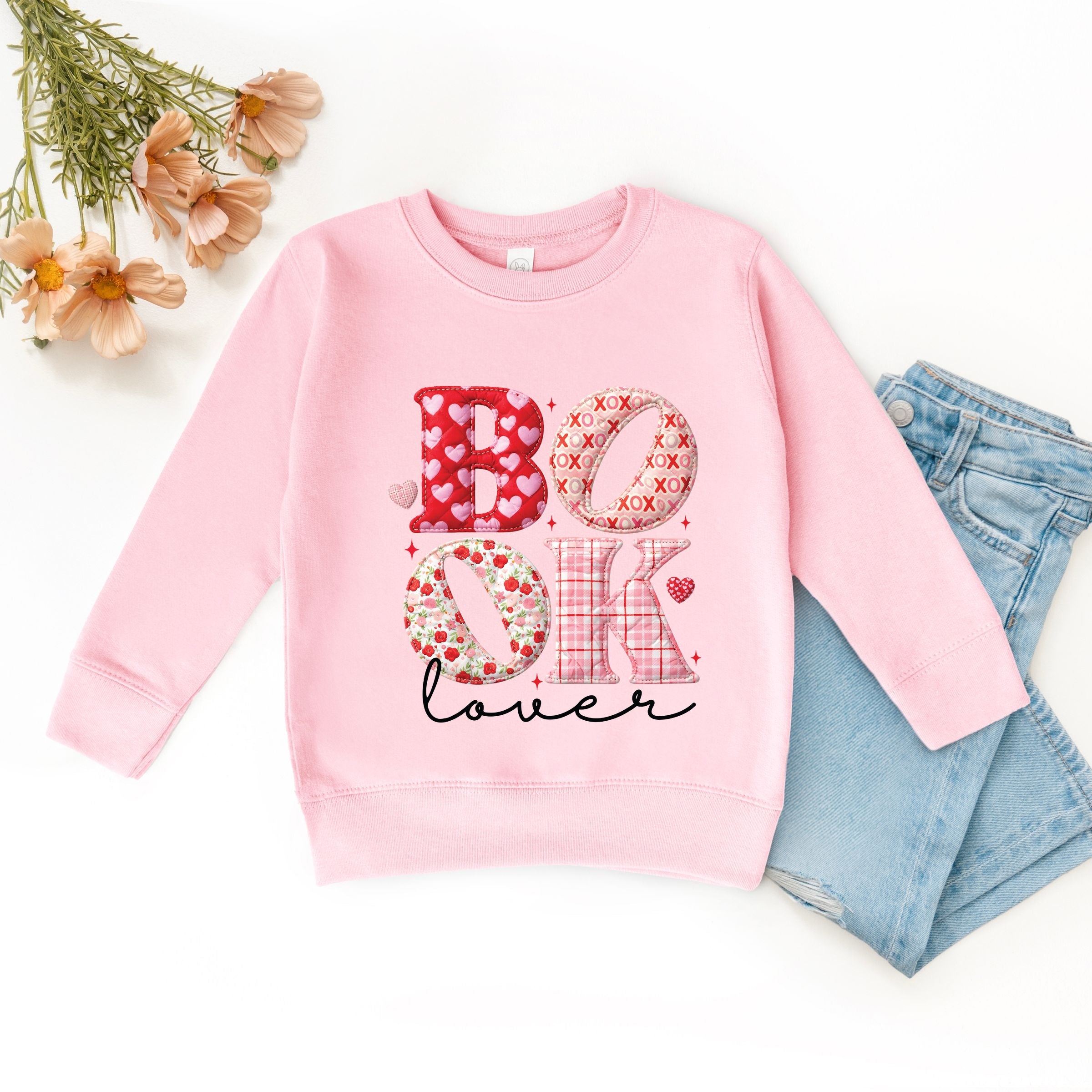 Book Lover Patchwork Print - Youth Graphic Sweatshirt