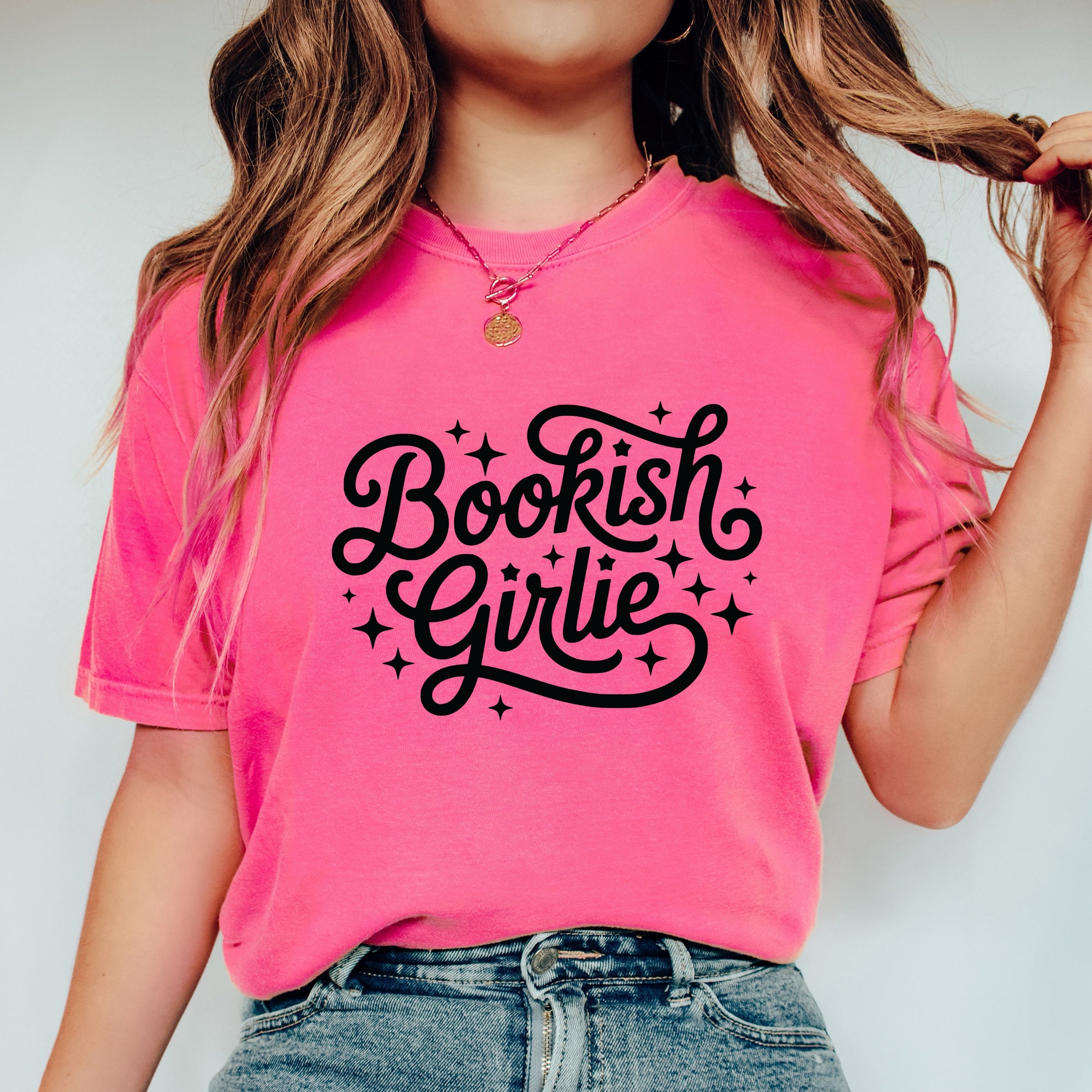 Bookish Girlie Cursive Stars - Women's Garment Dyed Graphic T-Shirt