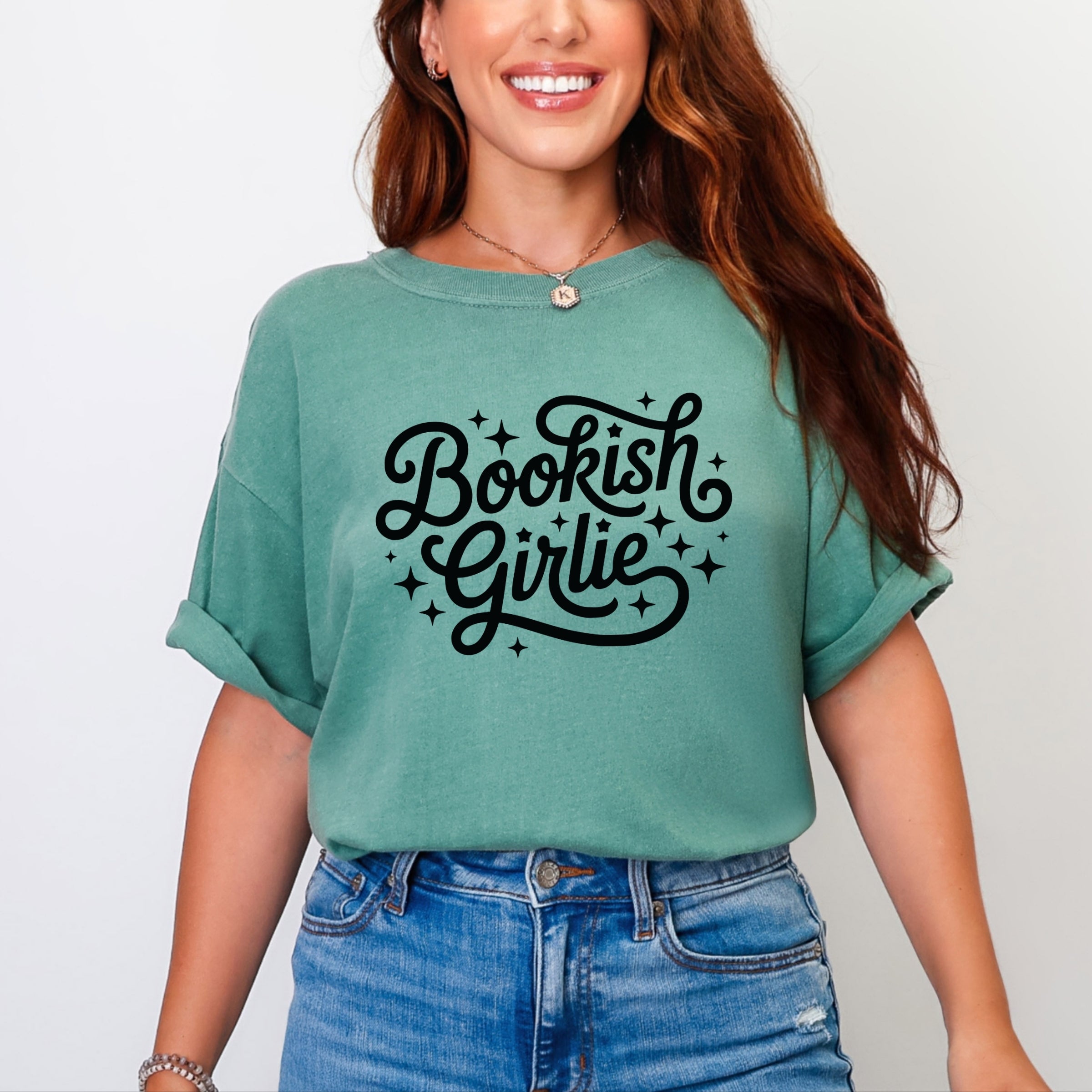 Bookish Girlie Cursive Stars - Women's Garment Dyed Graphic T-Shirt