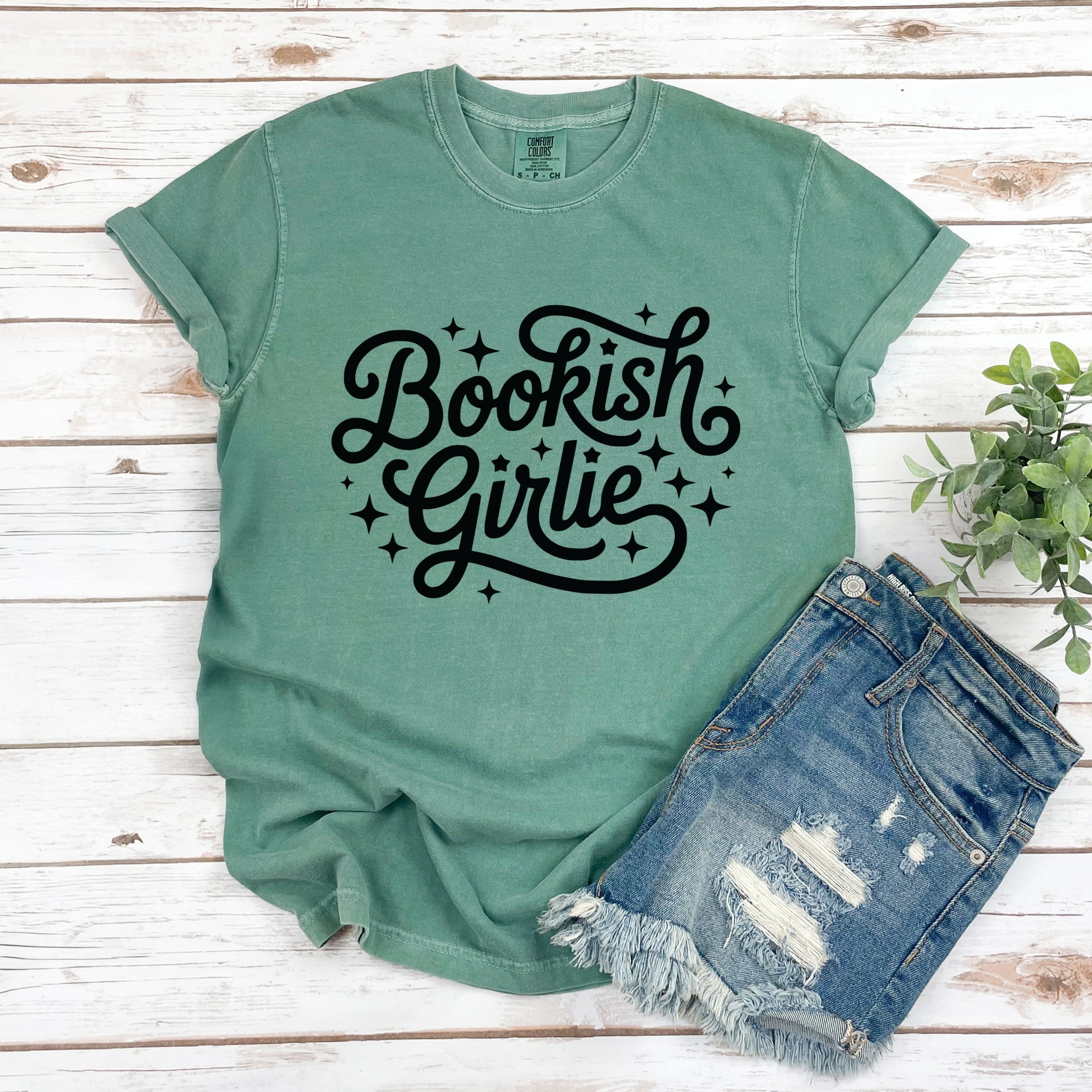 Bookish Girlie Cursive Stars - Women's Garment Dyed Graphic T-Shirt