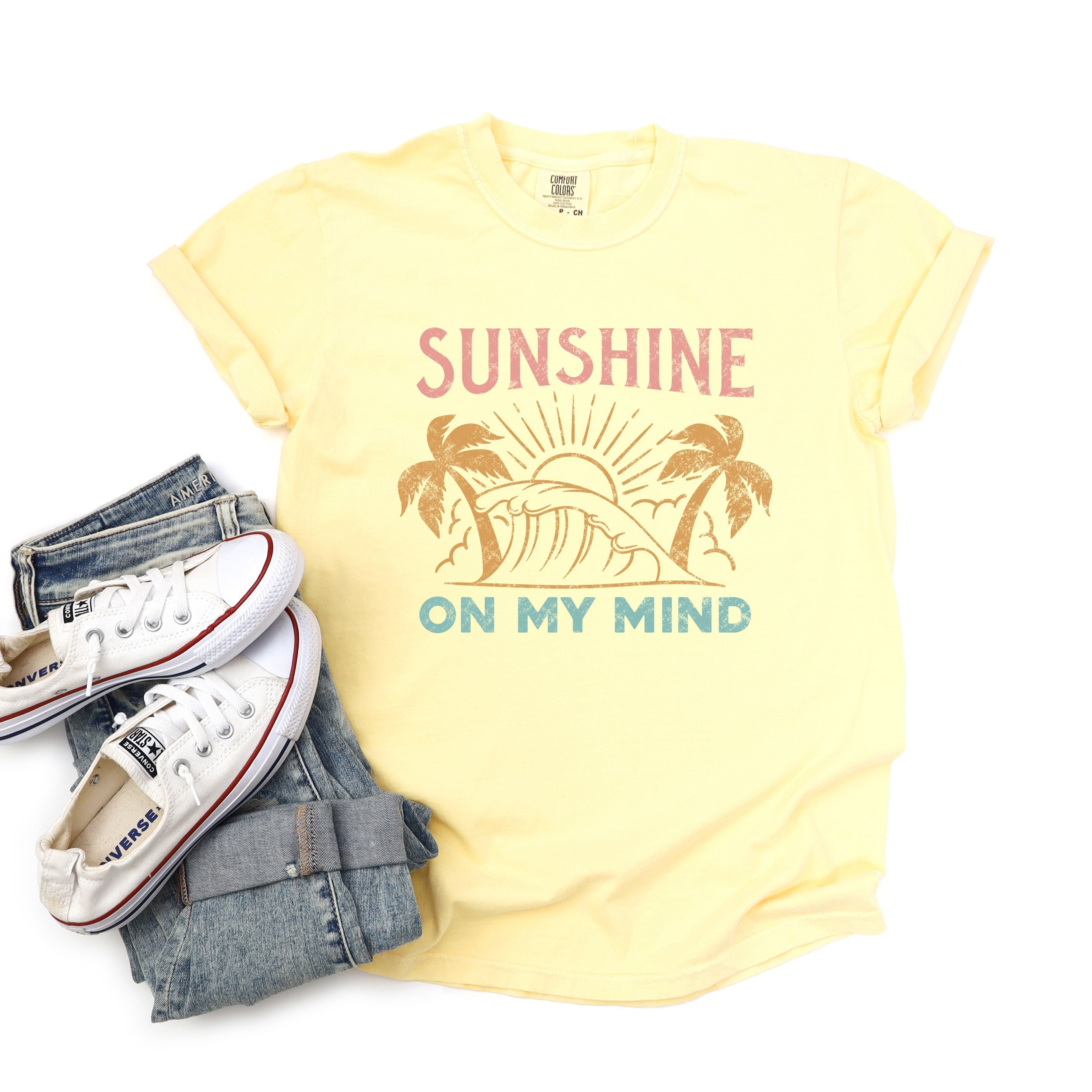 Sunshine On My Mind Palm Trees | Garment Dyed Short Sleeve Tee
