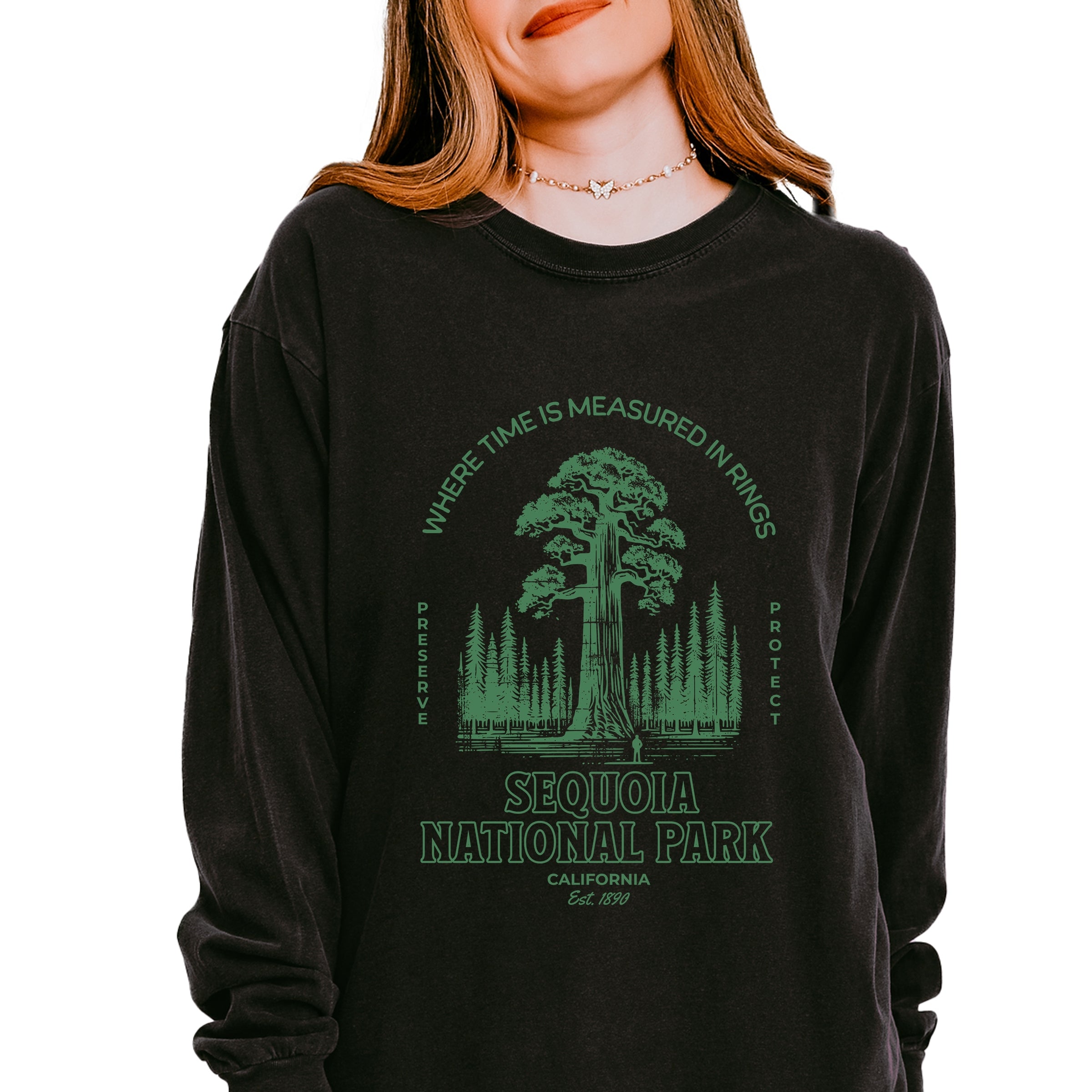 Sequoia National Park EST. 1890 - Womens Garment Dyed Long Sleeve Graphic T-Shirt