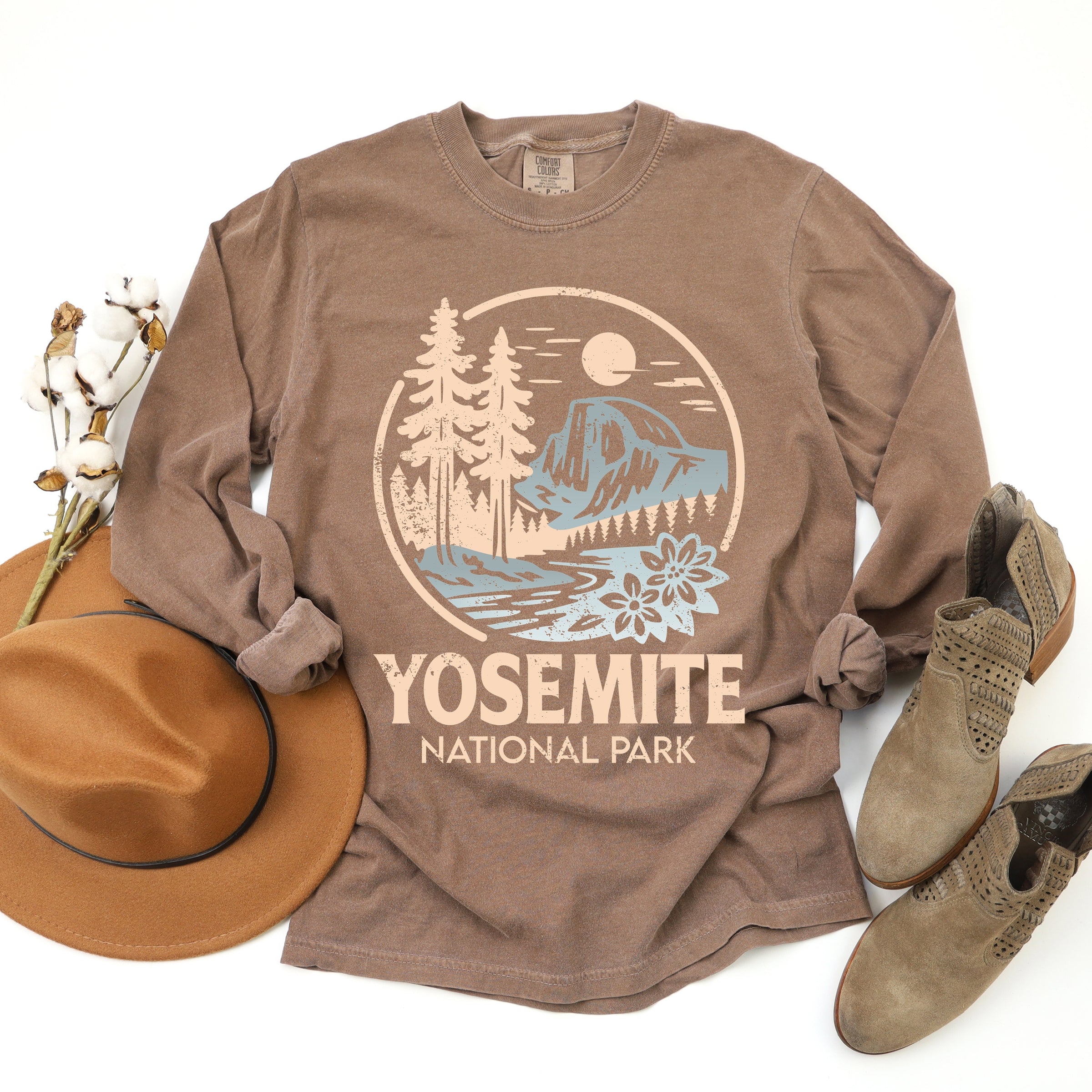 Yosemite National Park Two-Toned Circle - Women's Garment Dyed Long Sleeve Graphic T-Shirt