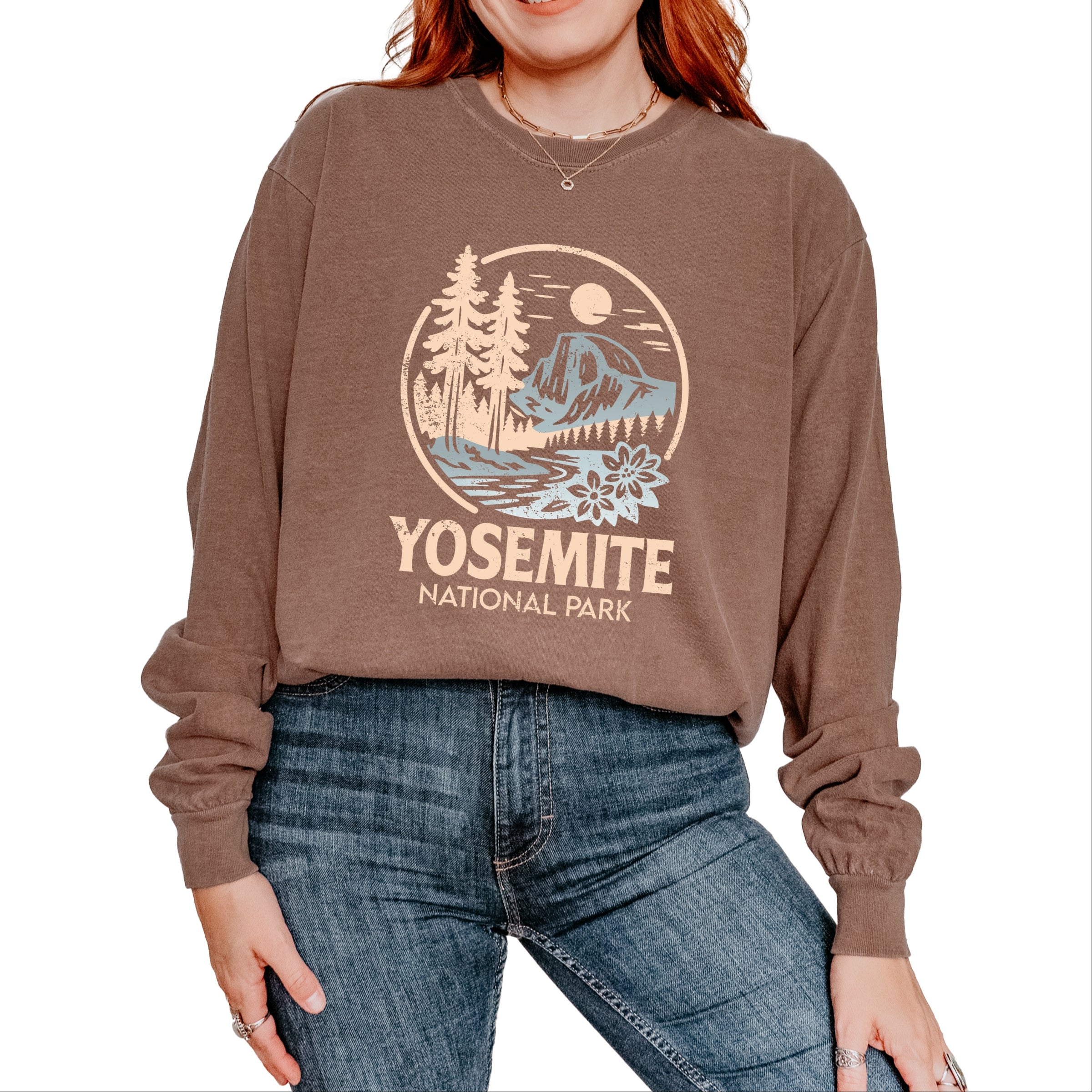Yosemite National Park Two-Toned Circle - Women's Garment Dyed Long Sleeve Graphic T-Shirt