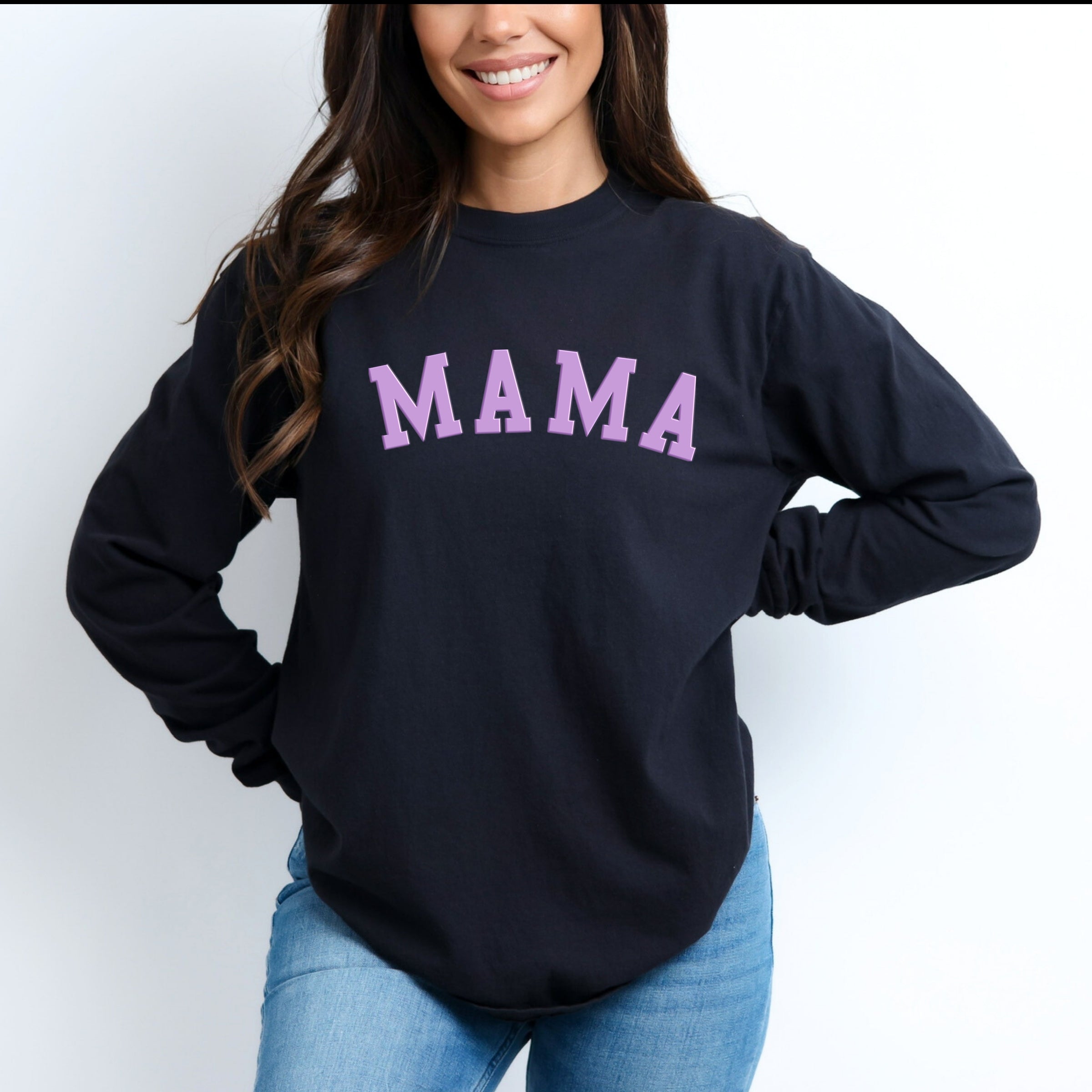 Mama Bold Puff Print - Women's Garment Dyed Long Sleeve Graphic T-Shirt