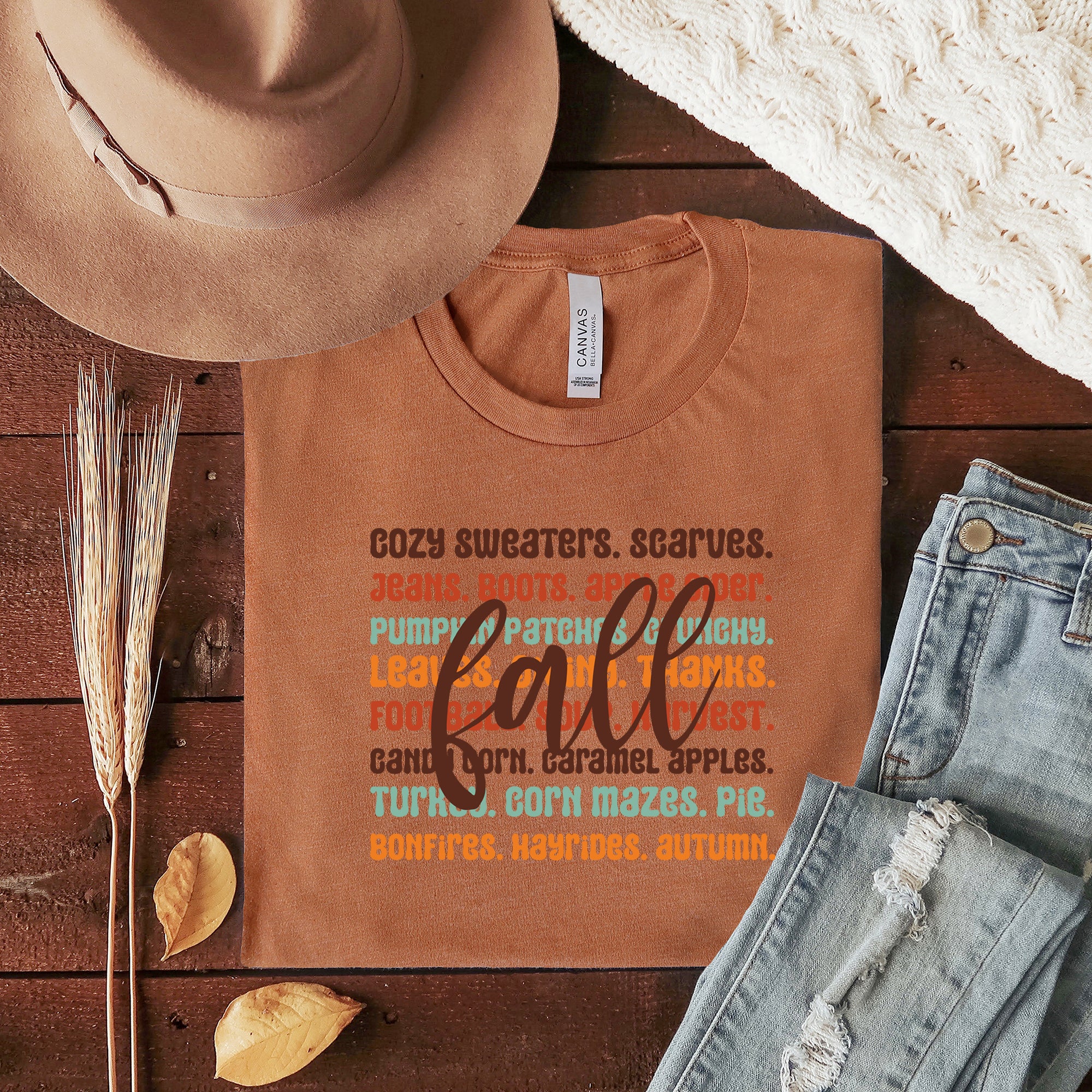 Cursive Fall Layered | Short Sleeve Crewneck