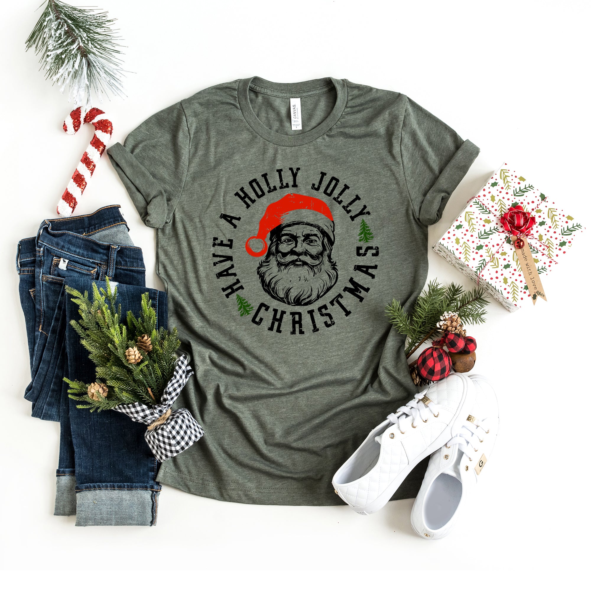 Holly Jolly Santa | Short Sleeve Crew Neck