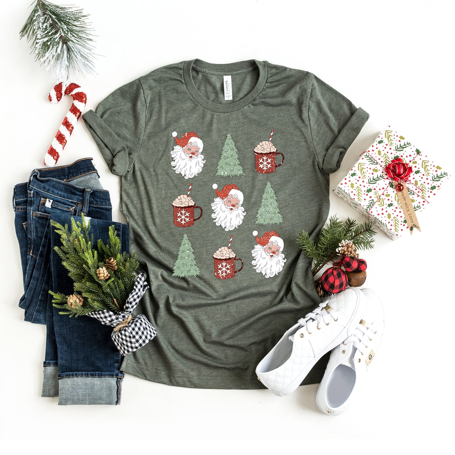Tree and Mug Collage | Short Sleeve Crew Neck
