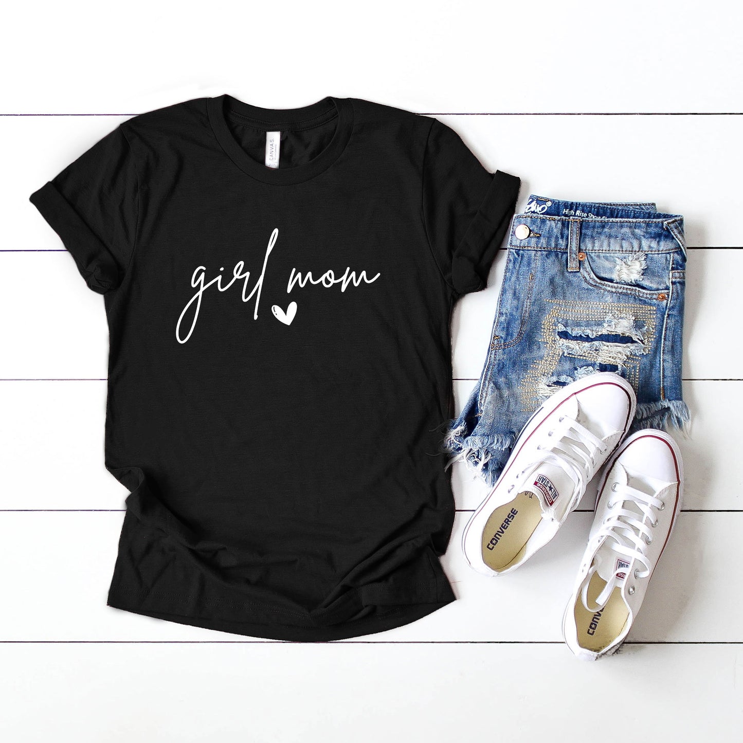 Girl Mom Cursive Heart | Short Sleeve Graphic Tee