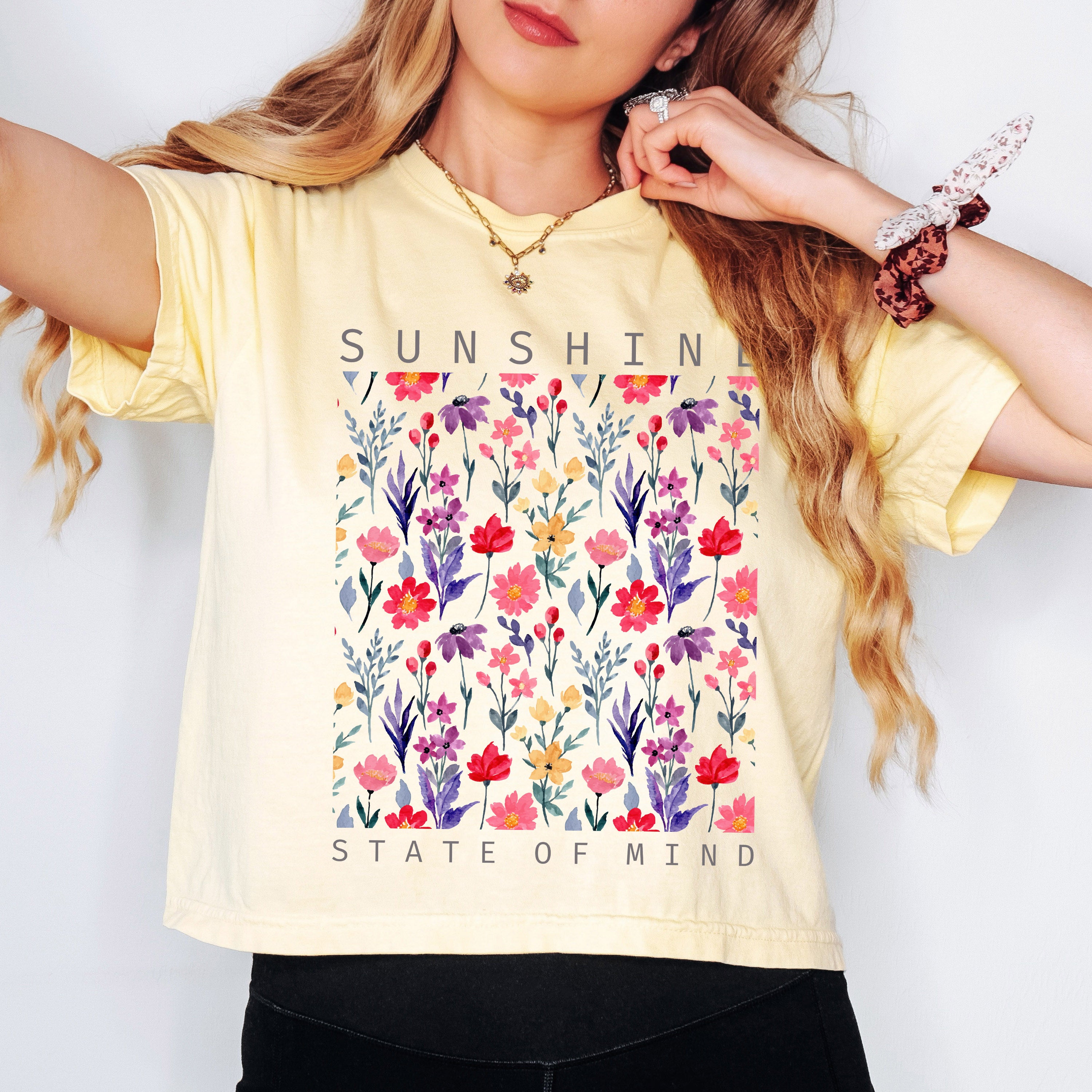 Sunshine State Of Mind Flowers | Relaxed Fit Cropped Tee
