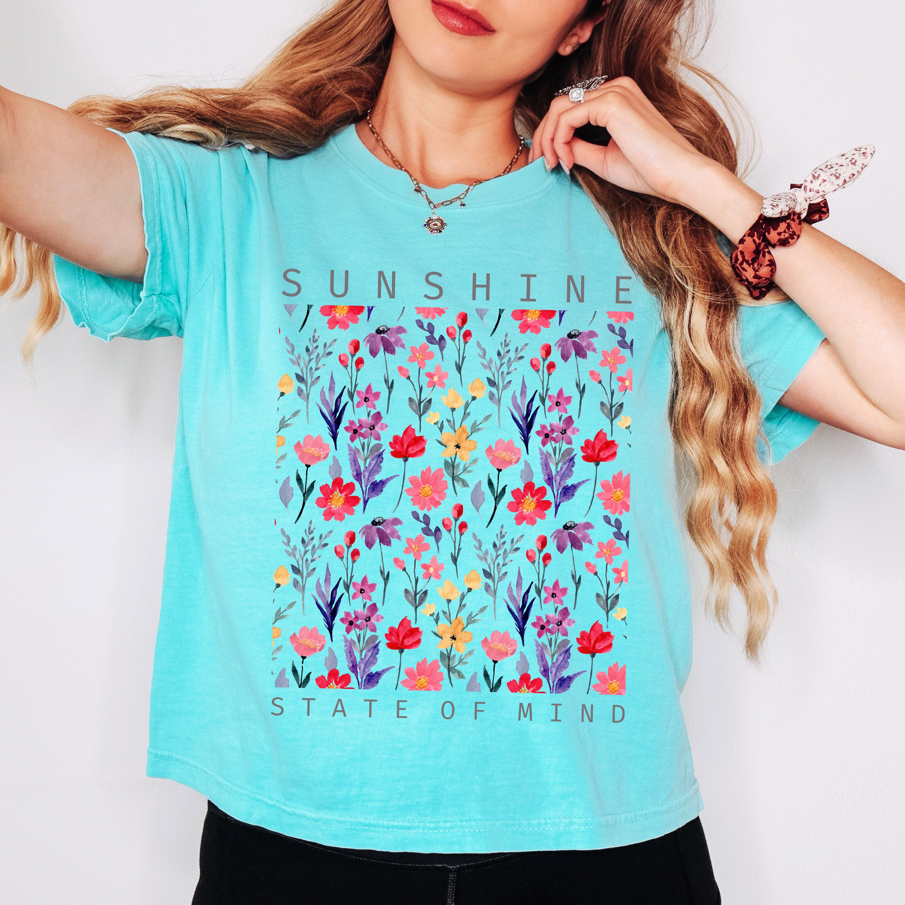 Sunshine State Of Mind Flowers | Relaxed Fit Cropped Tee