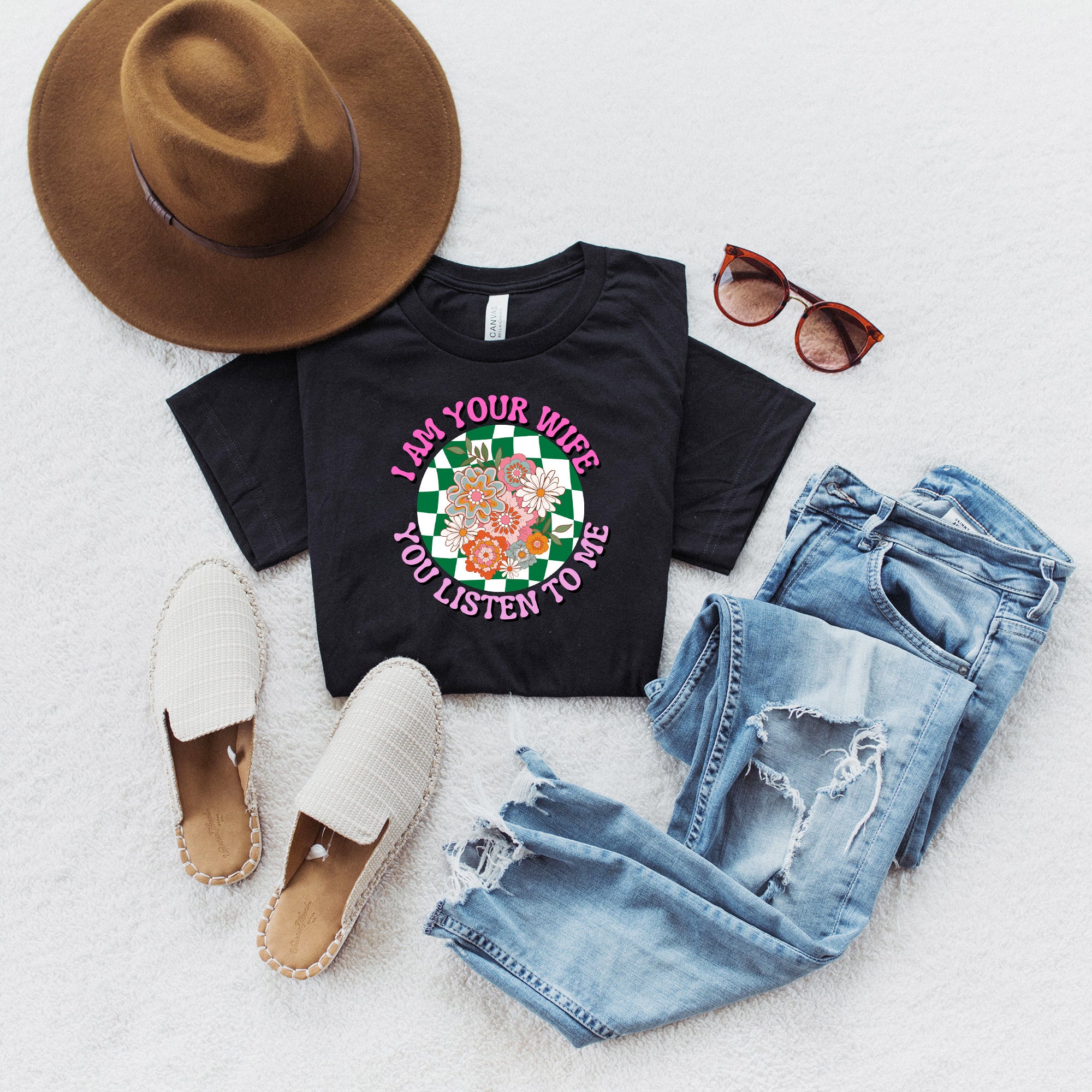 I Am Your Wife Green Checkered | Short Sleeve Graphic Tee