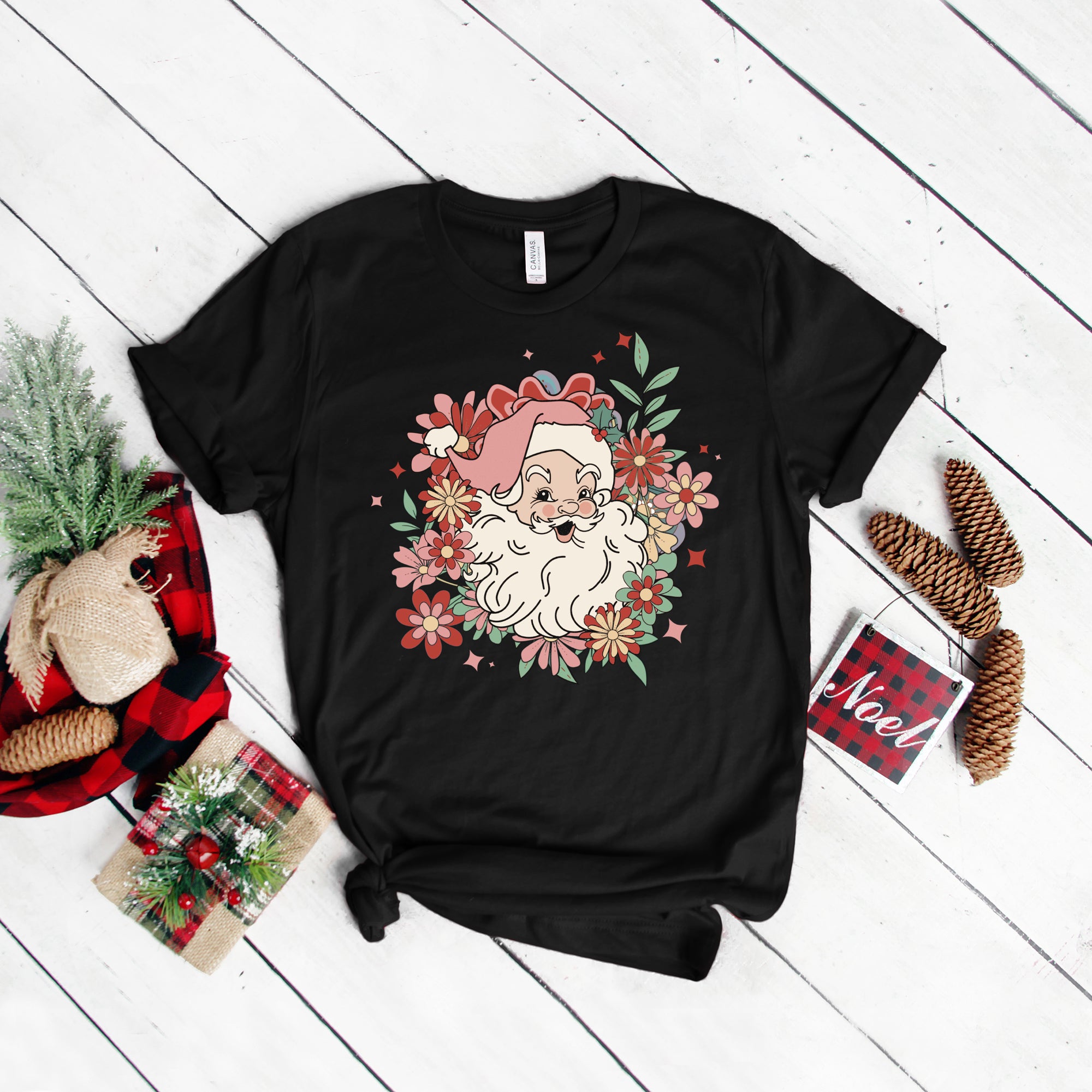 Floral Santa | Short Sleeve Crew Neck