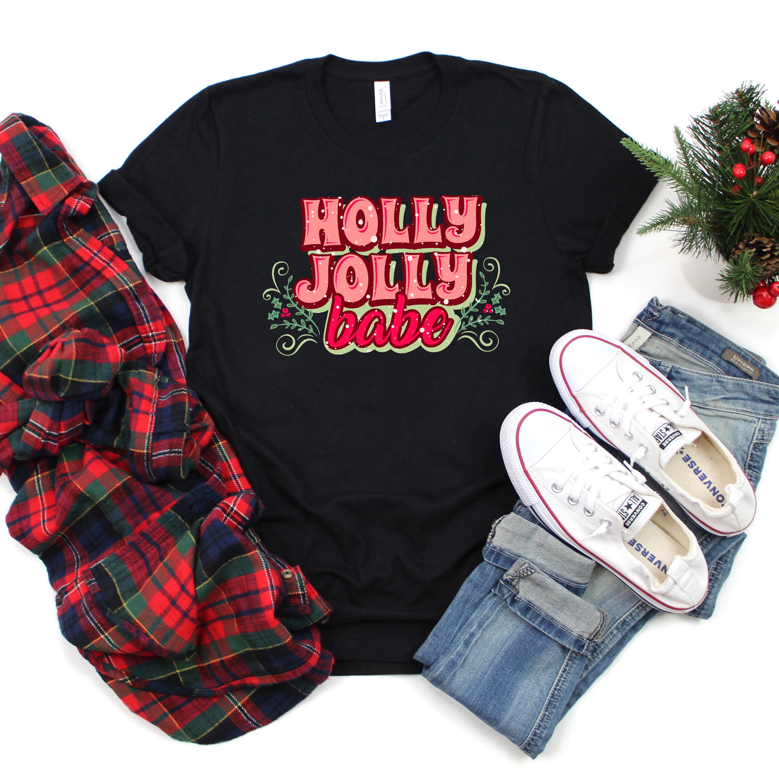 Holly Jolly Babe Stacked | Short Sleeve Crew Neck