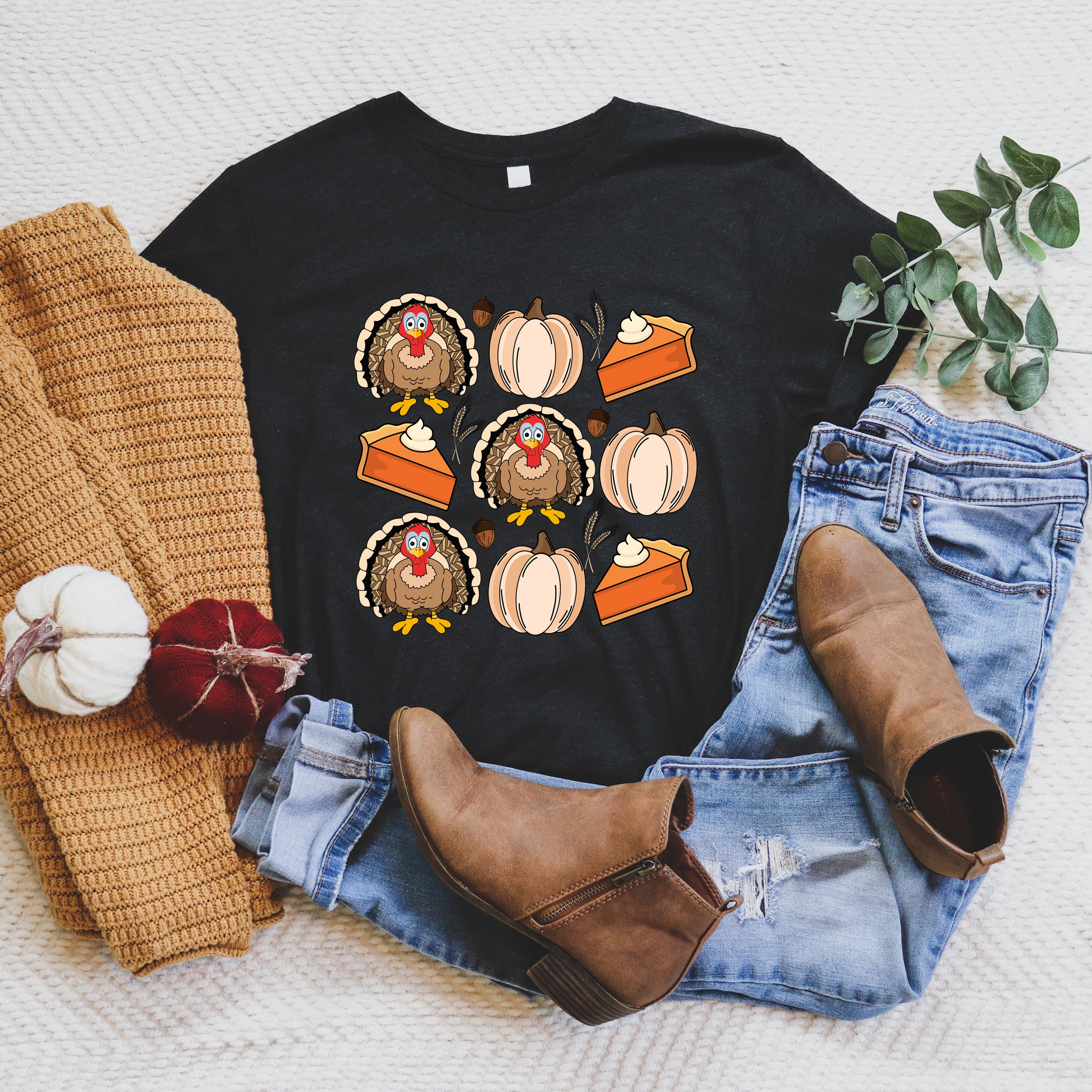 Turkey Pumpkin Pie Grid | Short Sleeve Crew Neck