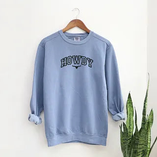 Embroidered Howdy Bull Varsity | Garment Dyed Sweatshirt