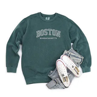 Embroidered Boston Massachusetts | Garment Dyed Sweatshirt