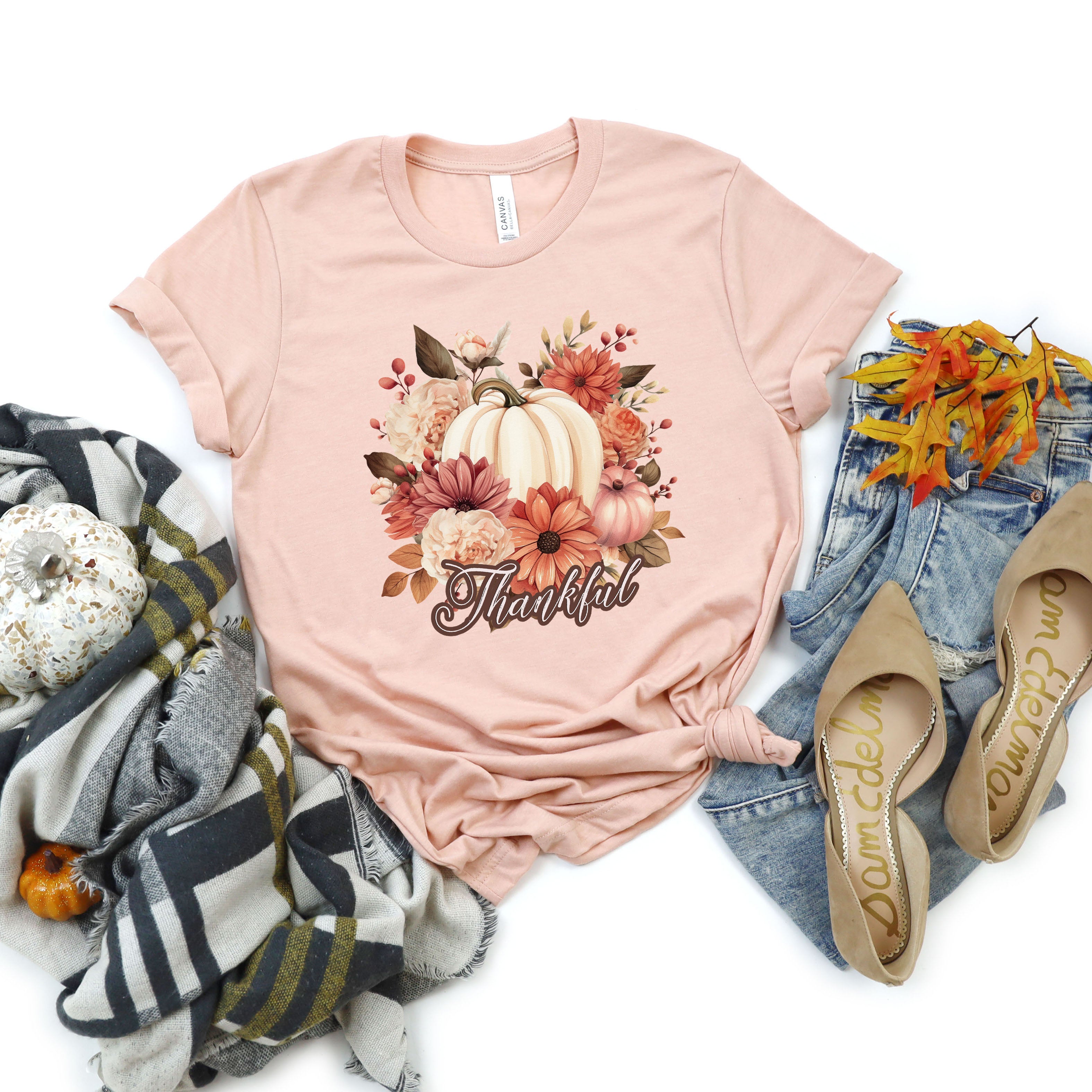 Thankful Pumpkin Floral | Short Sleeve Crew Neck