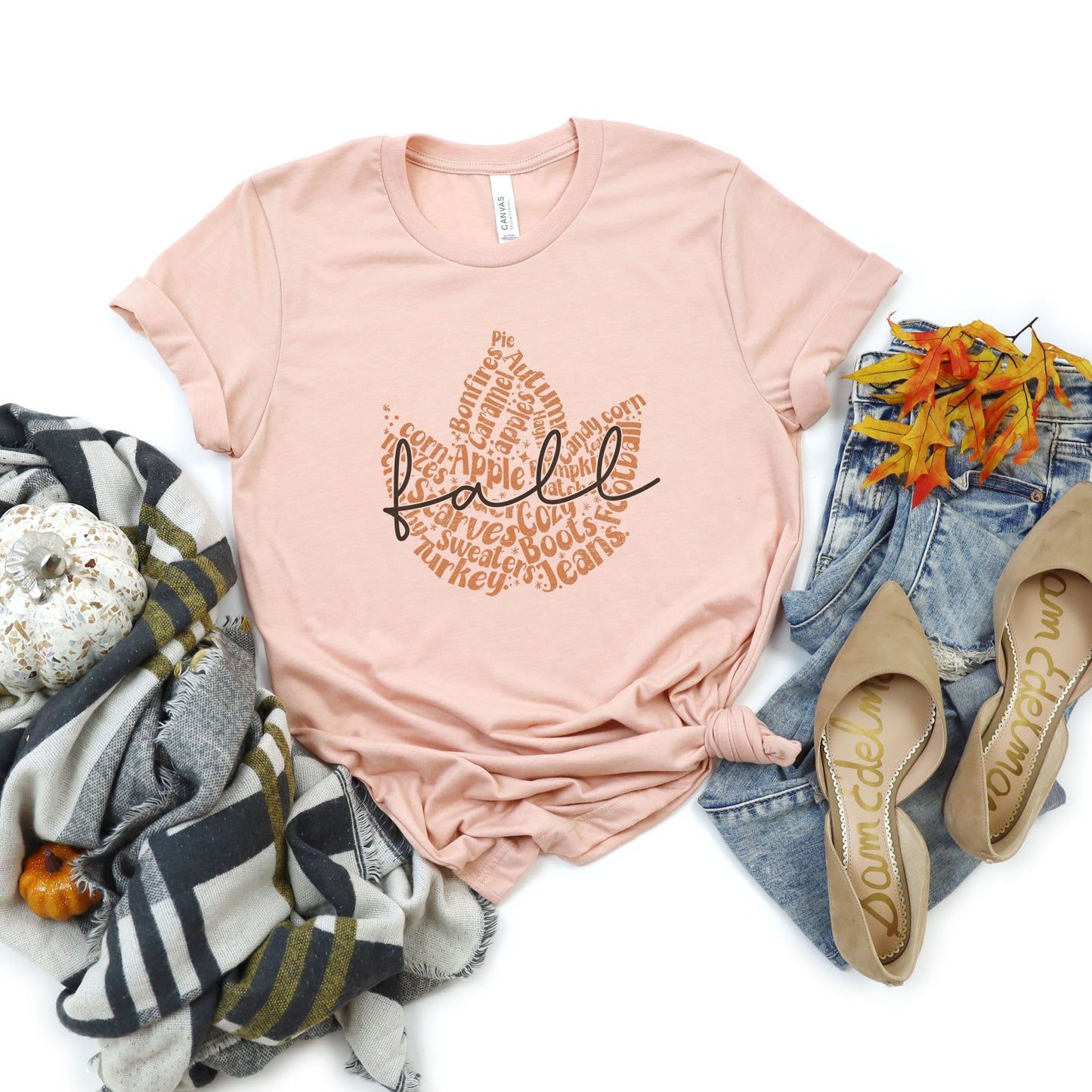 Cursive Fall Leaf | Short Sleeve Crewneck