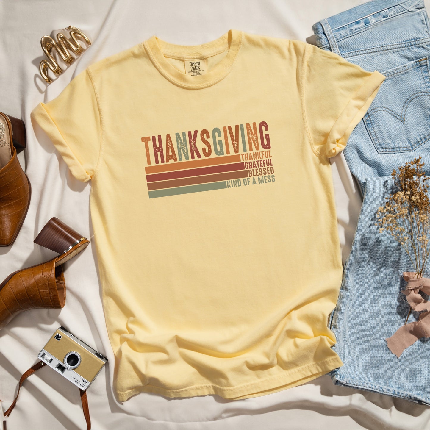 Clearance Thanksgiving Stripe Distressed | Garment Dyed Tee