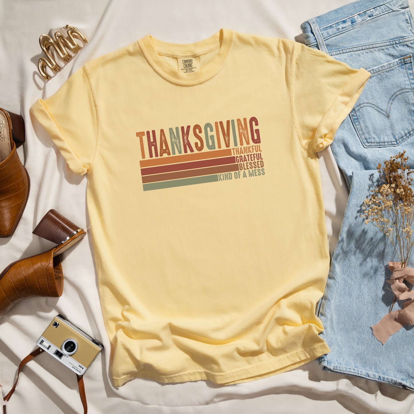 Thanksgiving Stripe Distressed | Garment Dyed Tee