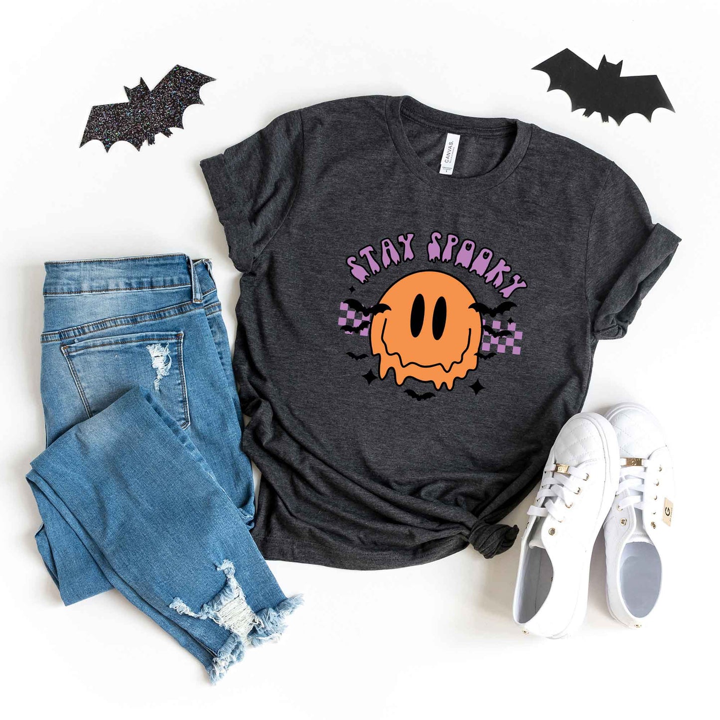 Stay Spooky Smiley Bats | Short Sleeve Crew Neck